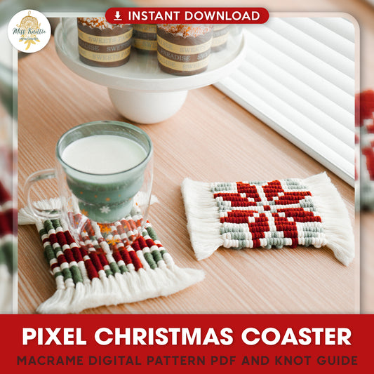 Pixel Christmas Coaster Pattern - Digital PDF and Knot Guide