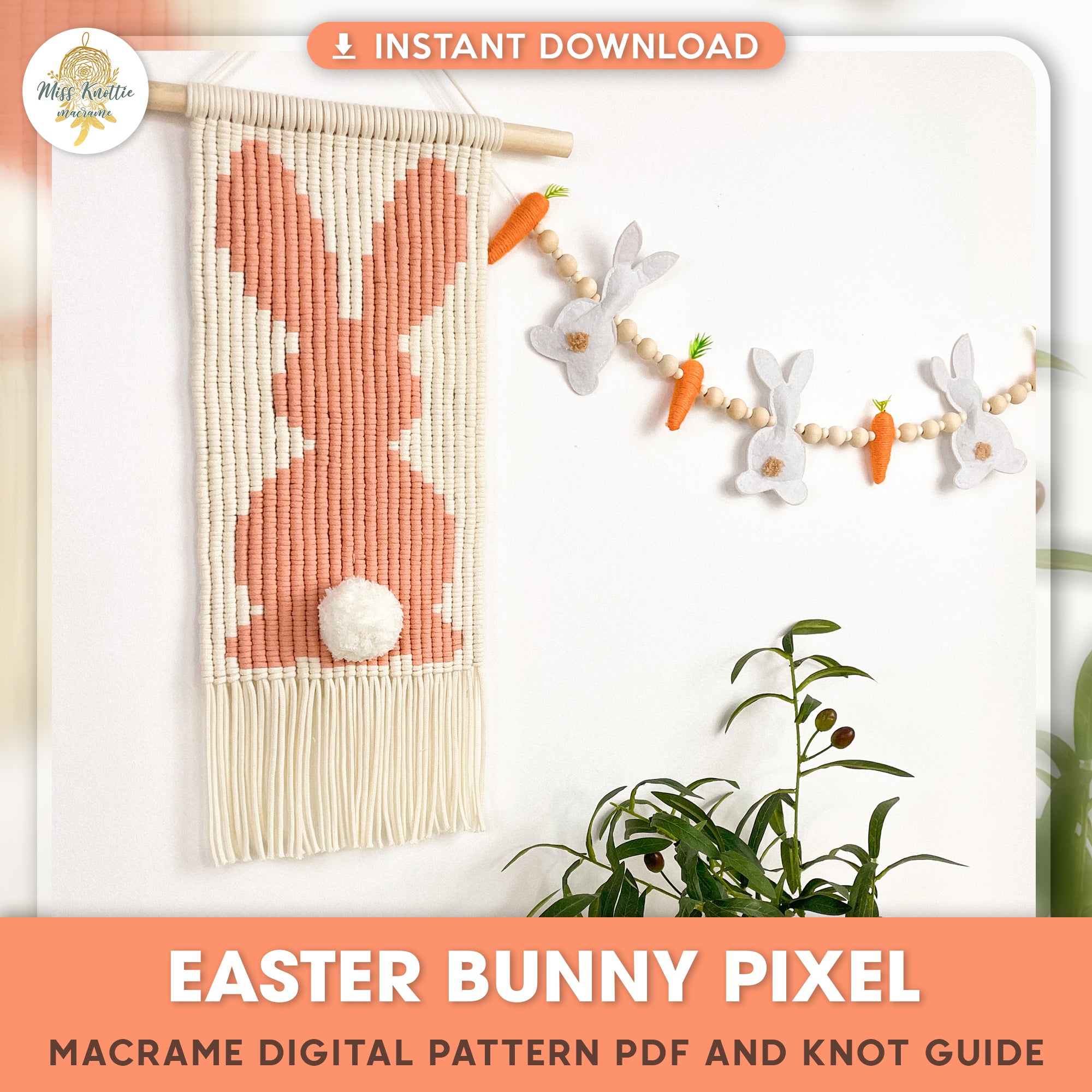 Easter Bunny Pixel Art - Digital PDF and Knot Guide