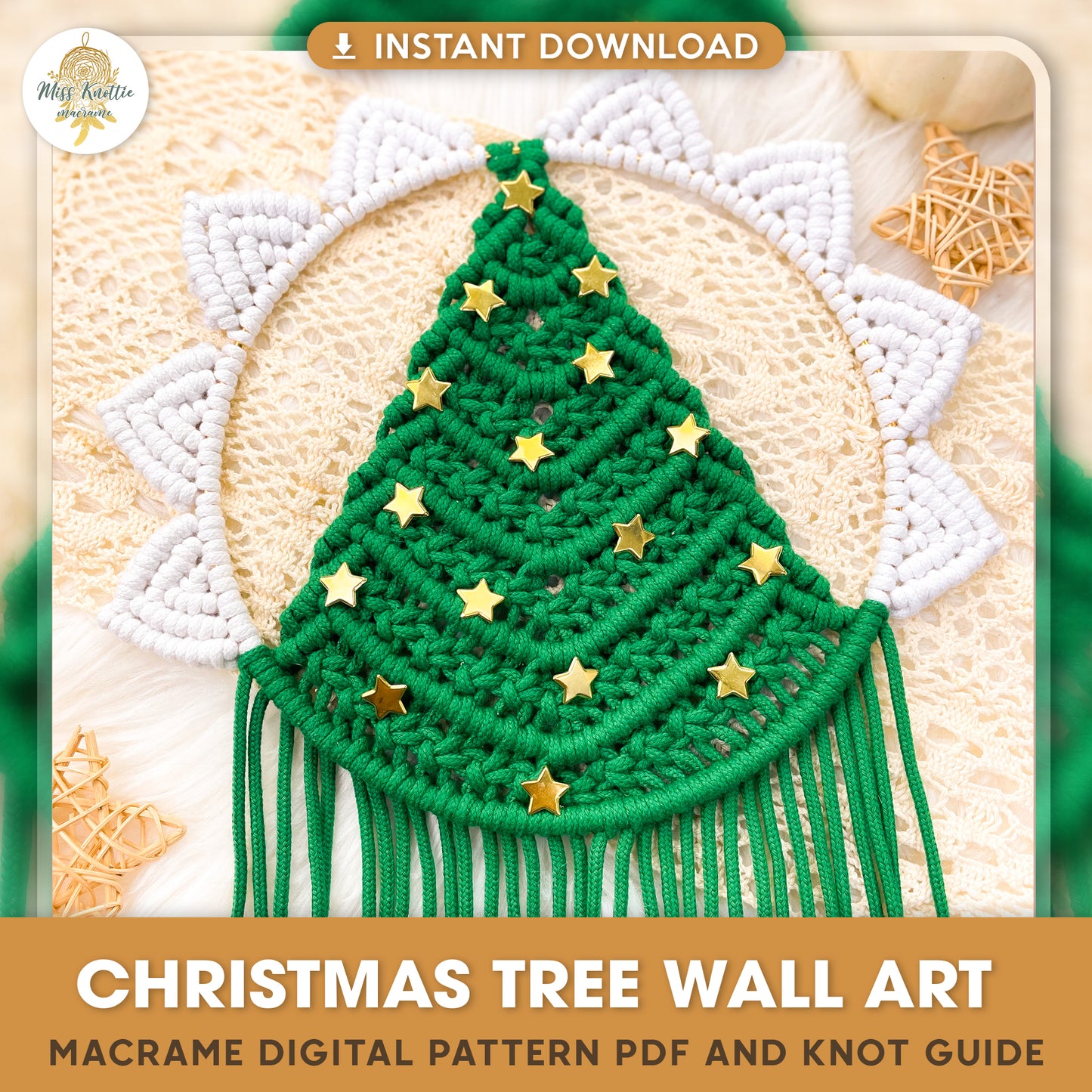 Arte mural con árbol de Navidad: guía de nudos y PDF digital