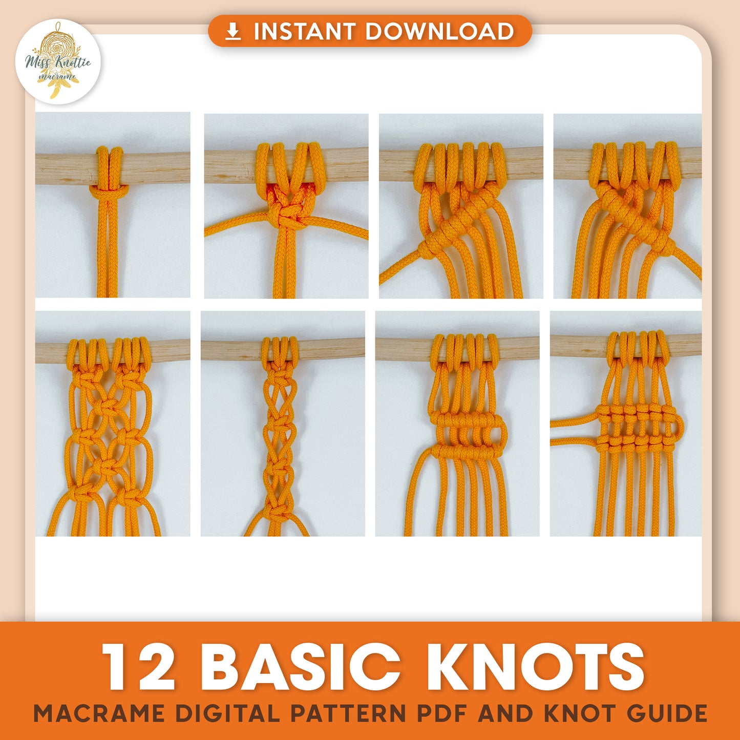 12 nodi di base Macrame-Guida digitale PDF e nodo