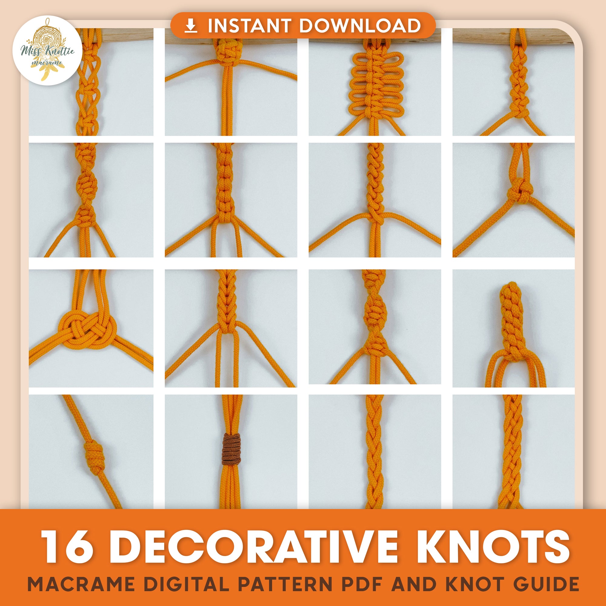 16 Macrame Decorative Knots - Digital PDF and Knot Guide