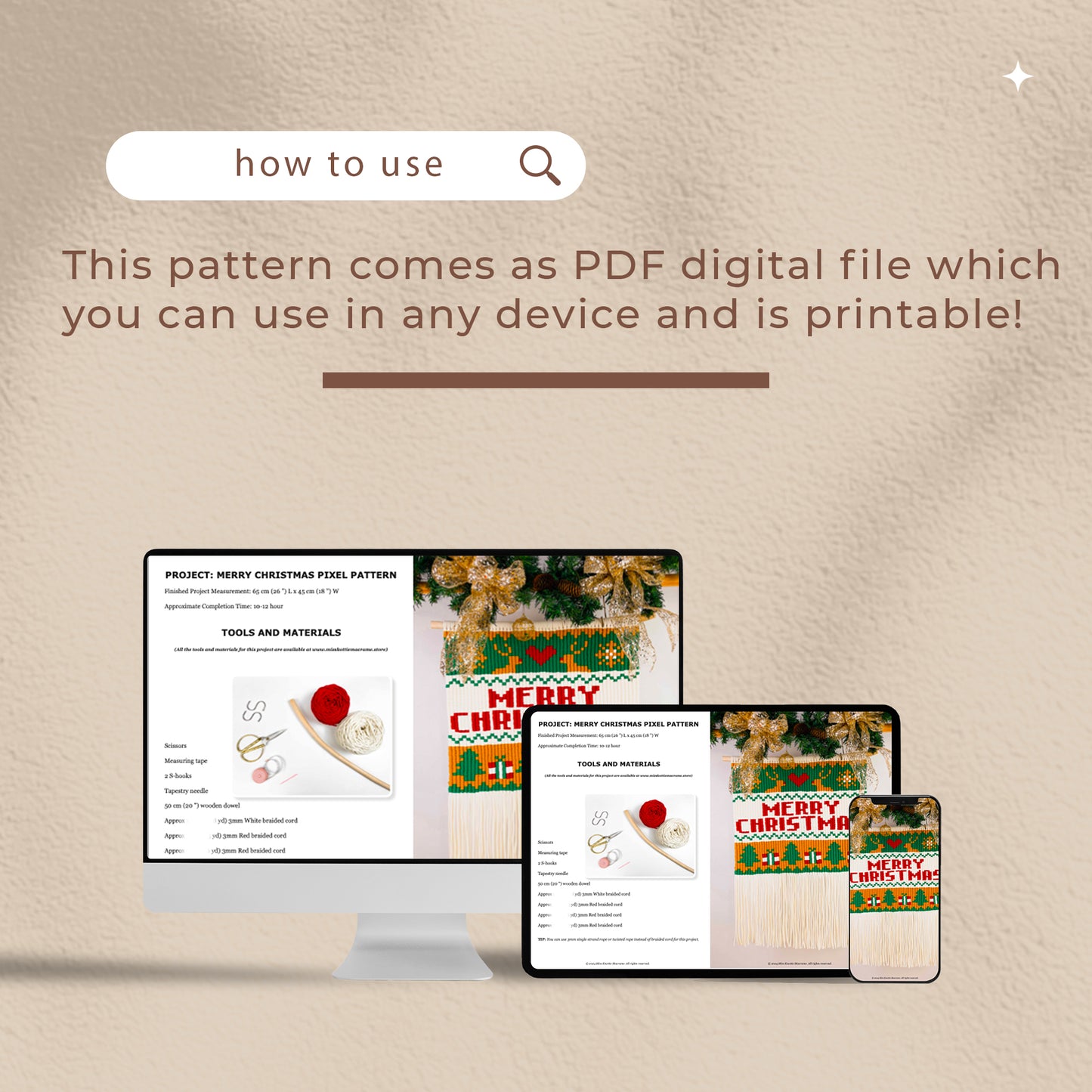 Merry Christmas Pixel Pattern - Digital PDF and Knot Guide