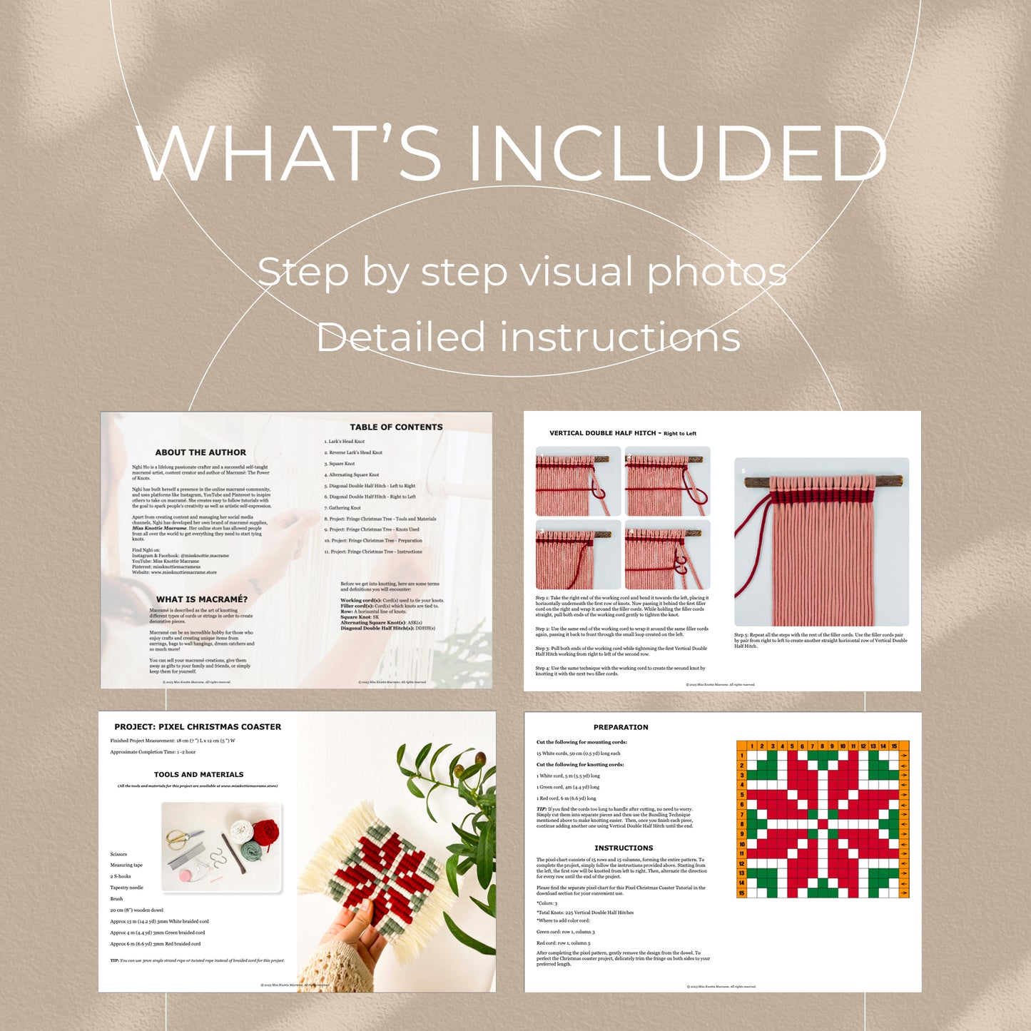 Pixel Christmas Coaster Pattern - Digital PDF and Knot Guide