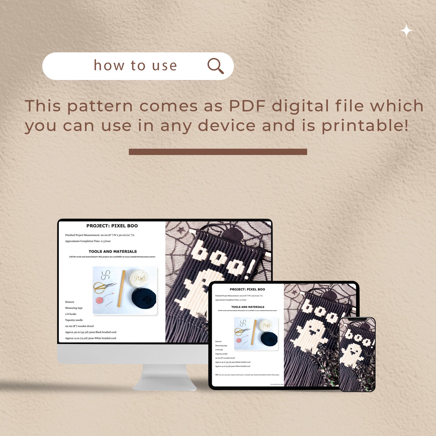 Halloween Boo Pixel Pattern - Digital PDF and Knot Guide