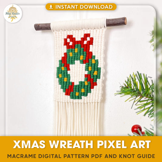 Christmas Wreath Pixel Art Pattern - Digital PDF and Knot Guide
