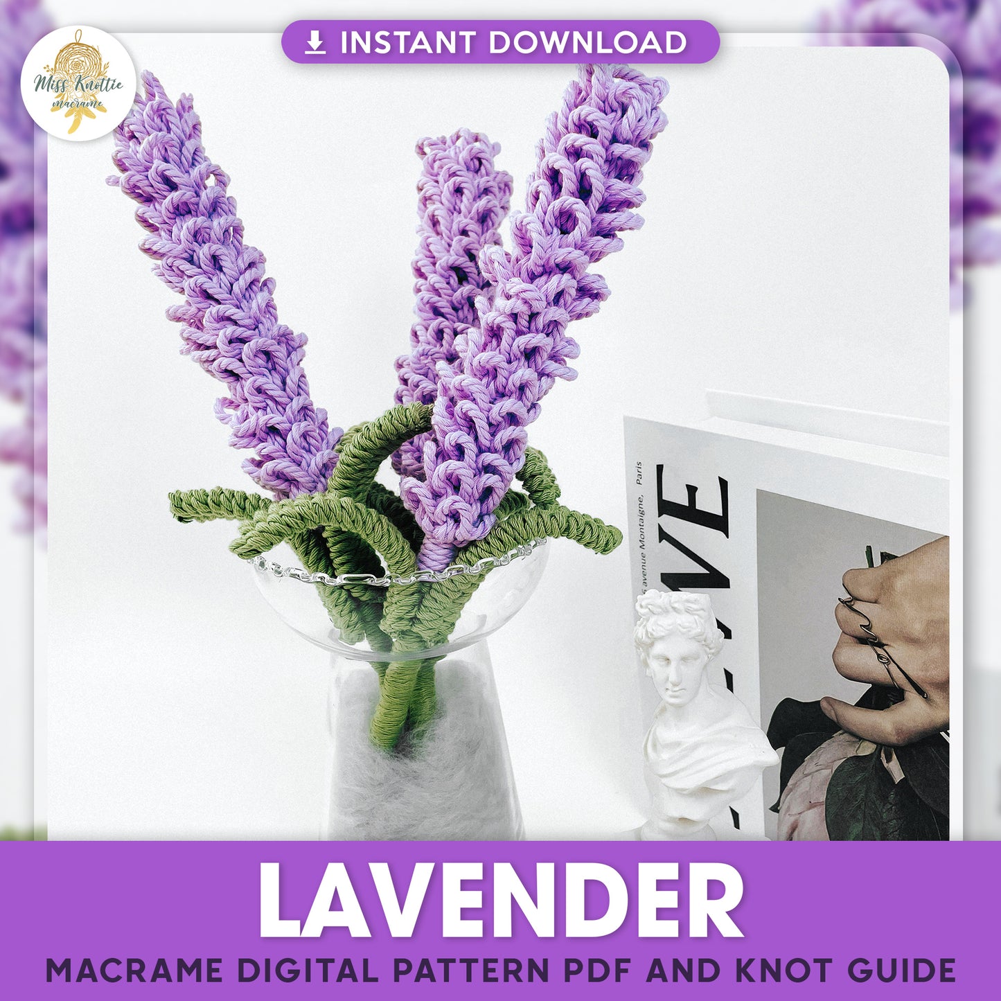 Patrón de lavanda-PDF digital y guía de nudo