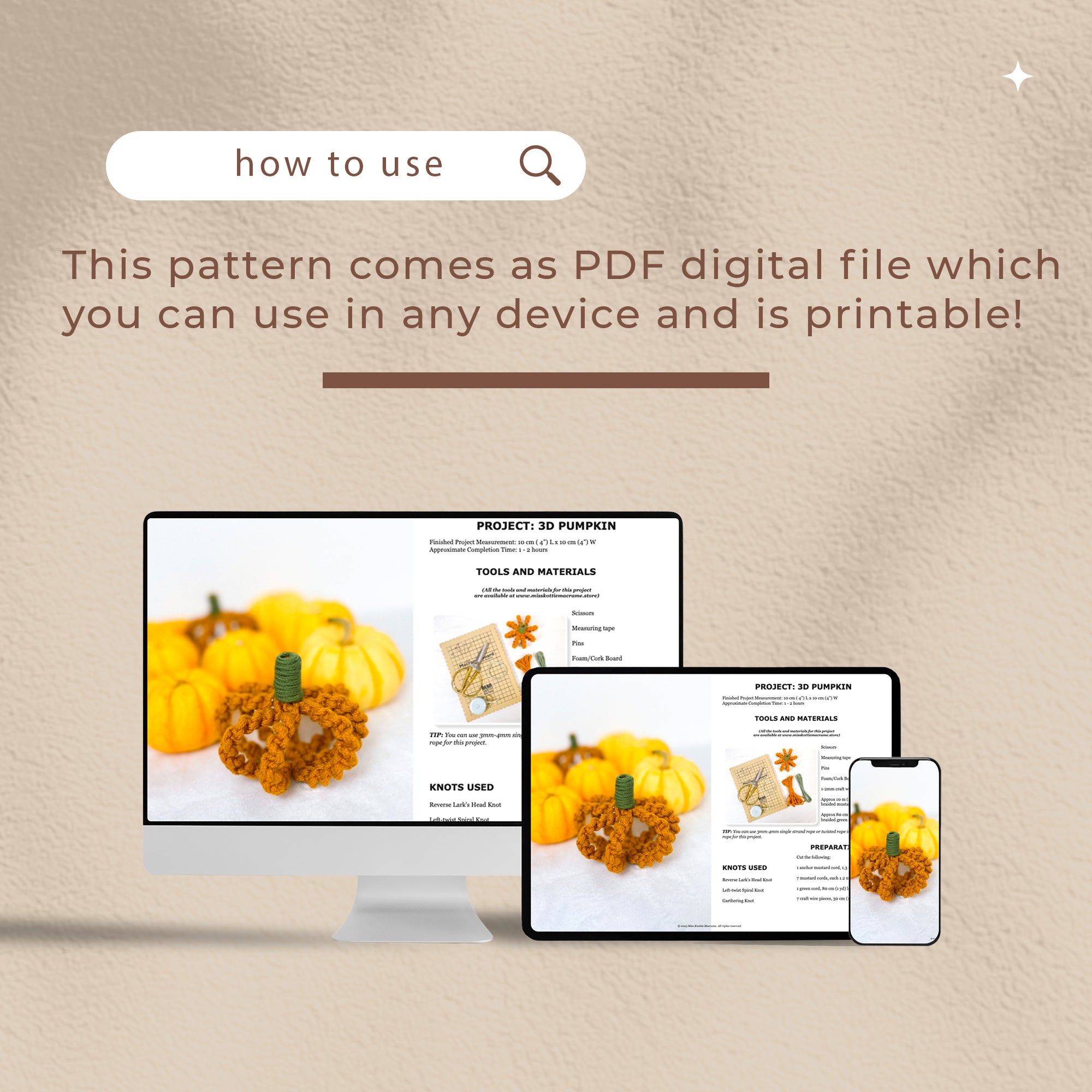 3D Pumpkin Pattern - Digital PDF and Knot Guide
