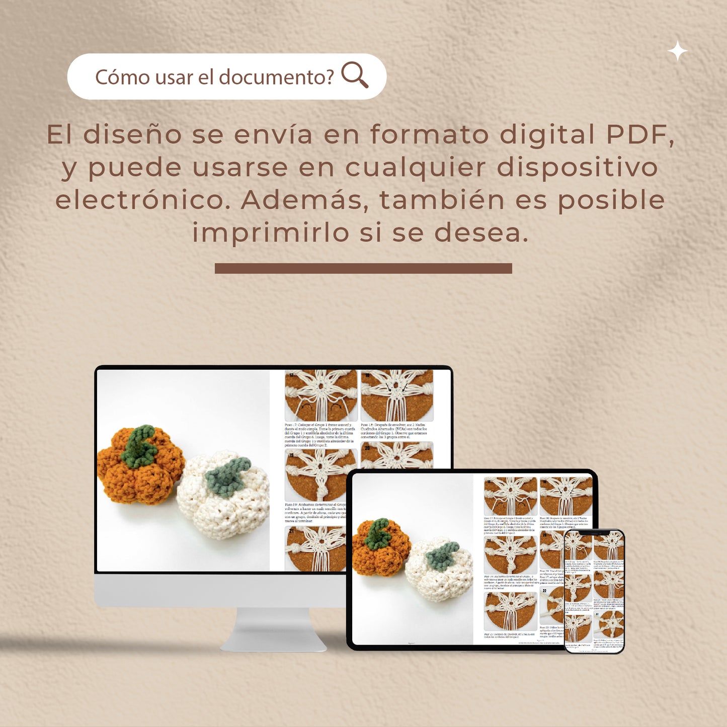 Mini Calabaza - Diseño Macrame Digital en PDF y Guía de Nudos