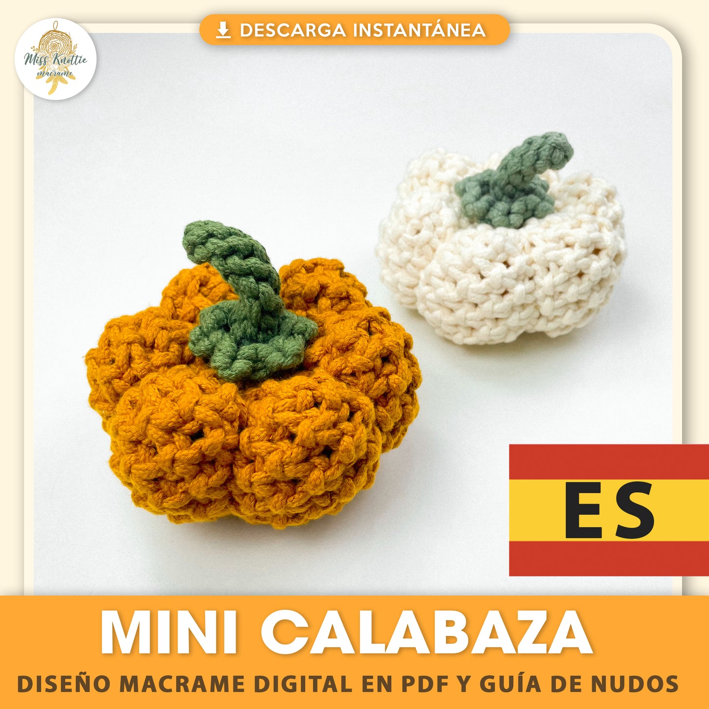 Mini Calabaza - Diseño Macrame Digital en PDF y Guía de Nudos