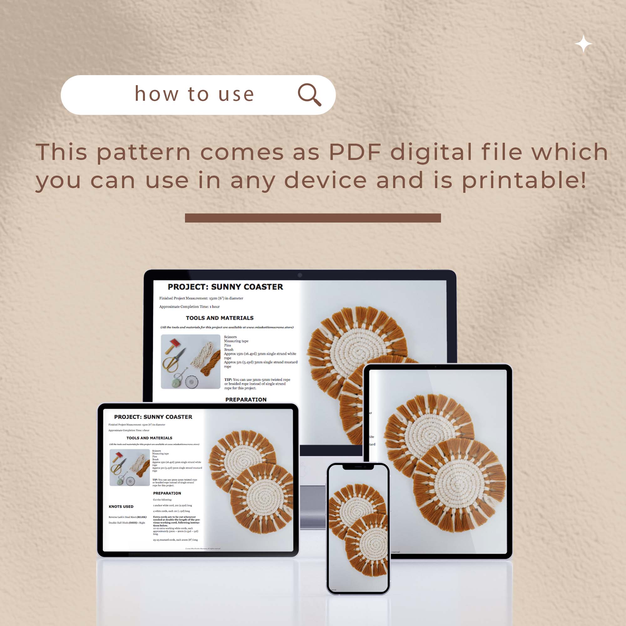 Sunny Circular Coaster Pattern - Digital PDF and Knot Guide