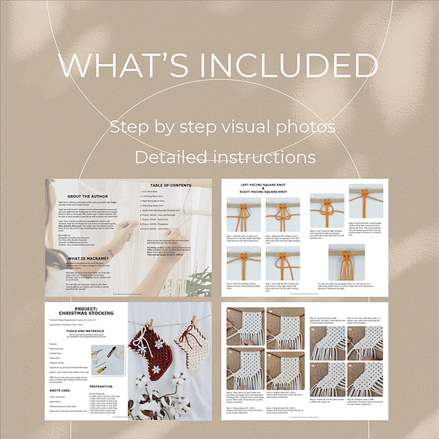 Macrame Christmas Stocking Pattern - Guia Digital PDF e Nó