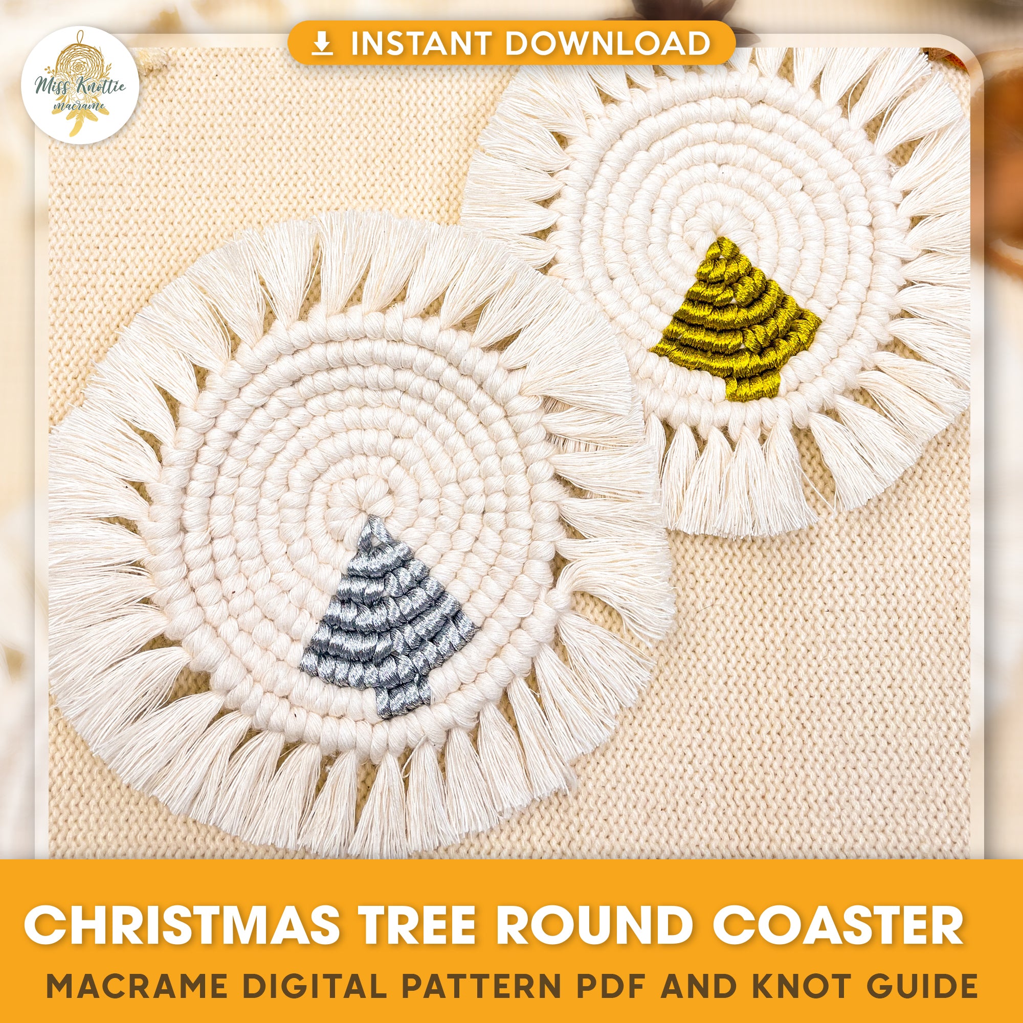 Christmas Tree Round Coaster - Digital PDF and Knot Guide
