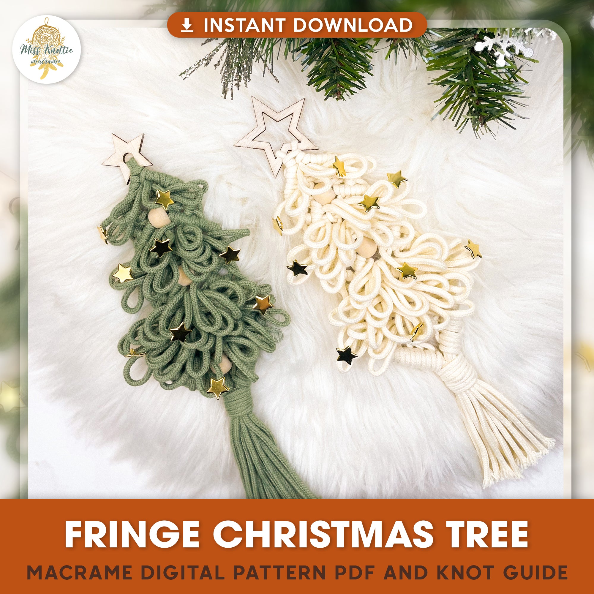 Macrame Fringeクリスマスツリー-デジタルPDFとノットガイド