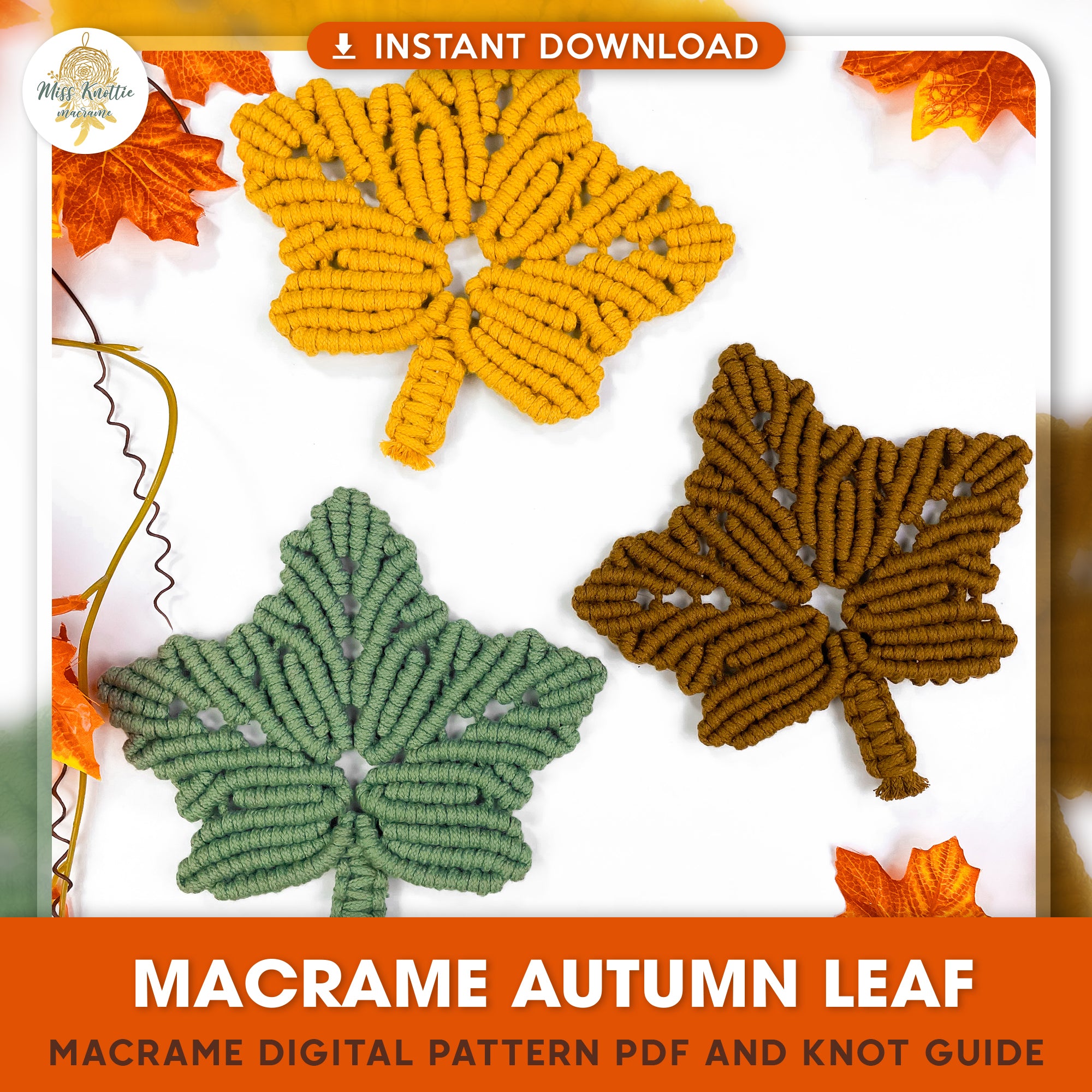 Makramee Herbst blatt-Digitale PDF-und Knotenpunkt-Anleitung