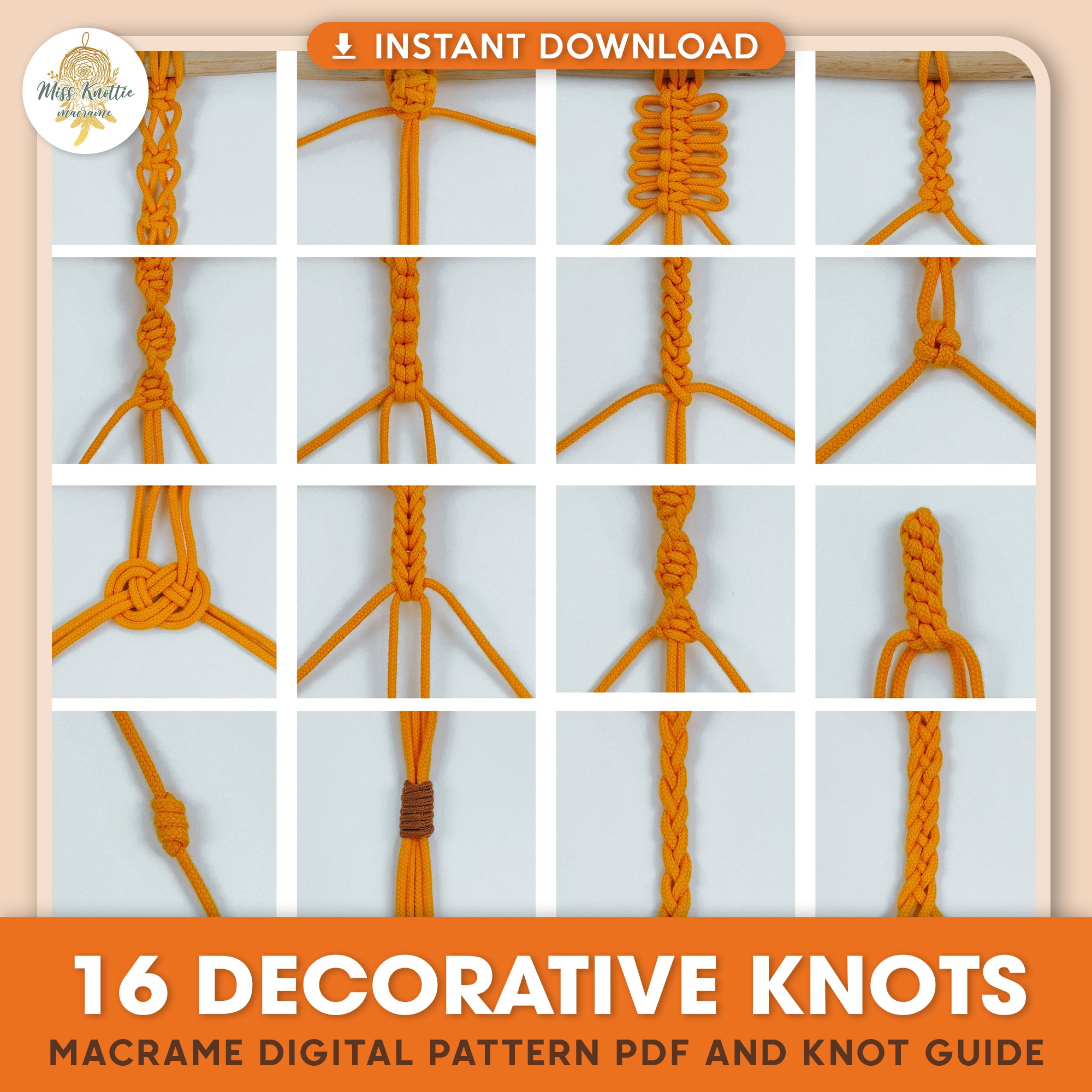 16 nudos decorativos de macrame-PDF digital y guía de nudos