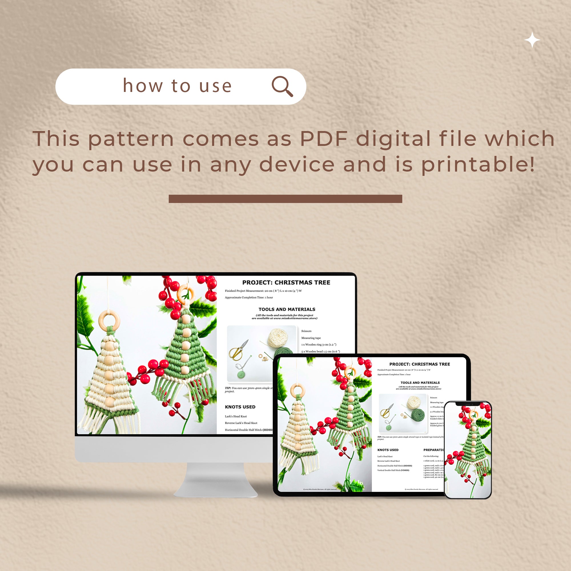 Árbol de Navidad de macrame-PDF digital y guía de nudo
