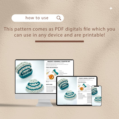 Juego de posavasos de macramé con forma de concha marina - PDF digital y guía de nudos