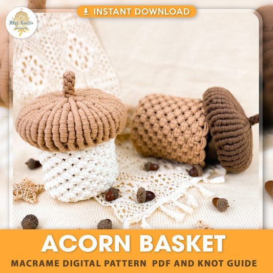 Cesta de bellota de macramé - PDF digital y guía de nudos