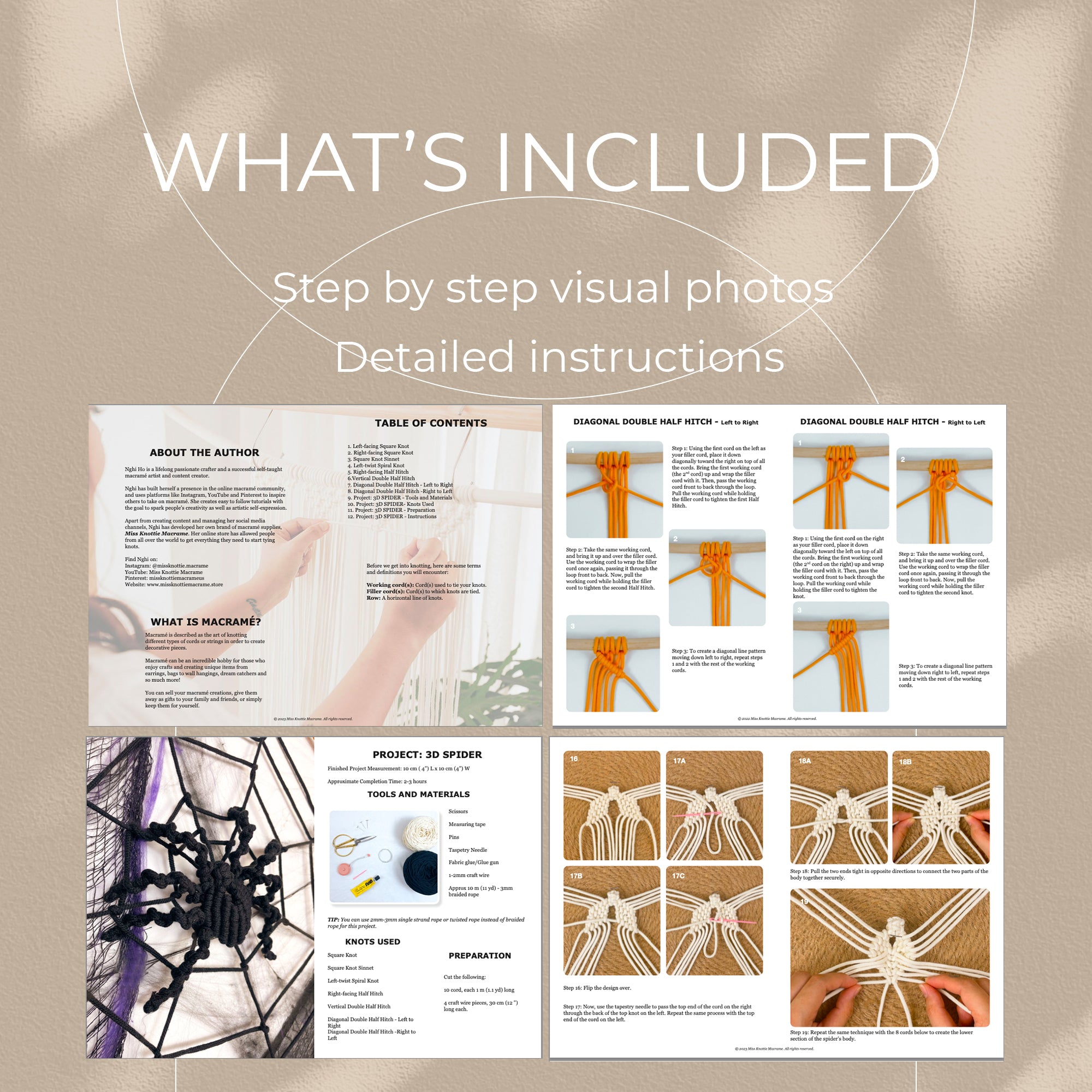Padrão 3D Spider - PDF Digital e Guia de Nós
