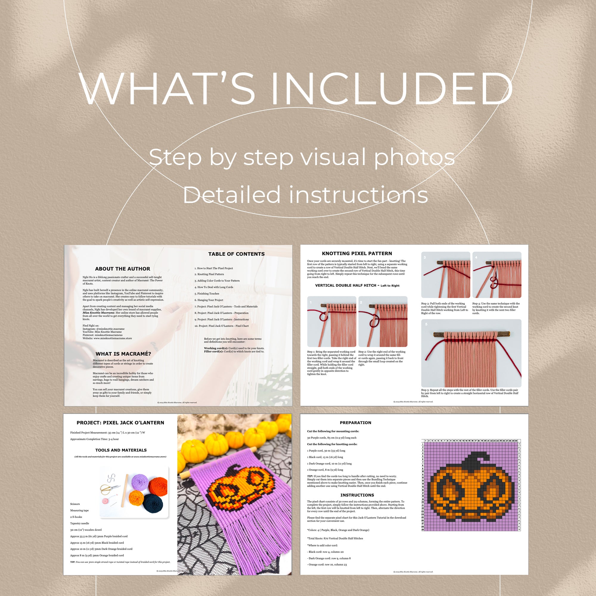Jack-O'-Lantern Halloween Pixel Pattern - PDF Digital e Guia de Nós