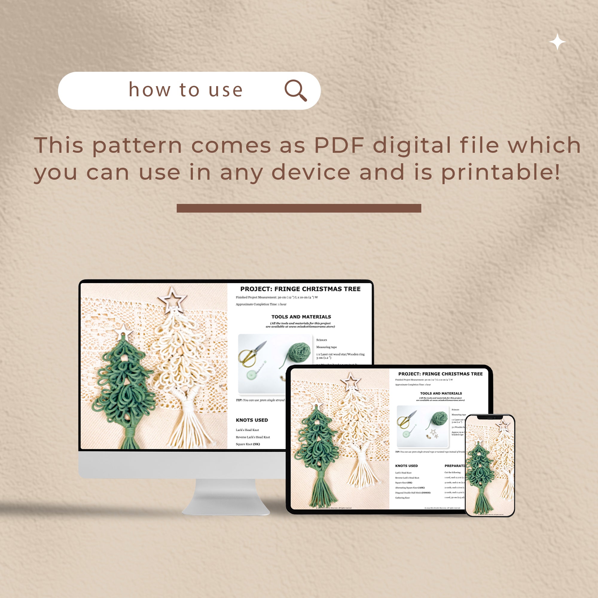 Macrame Fringe Christmas Tree-Guida digitale PDF e Nomi