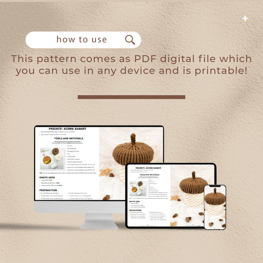 Cesta de bellota de macramé - PDF digital y guía de nudos