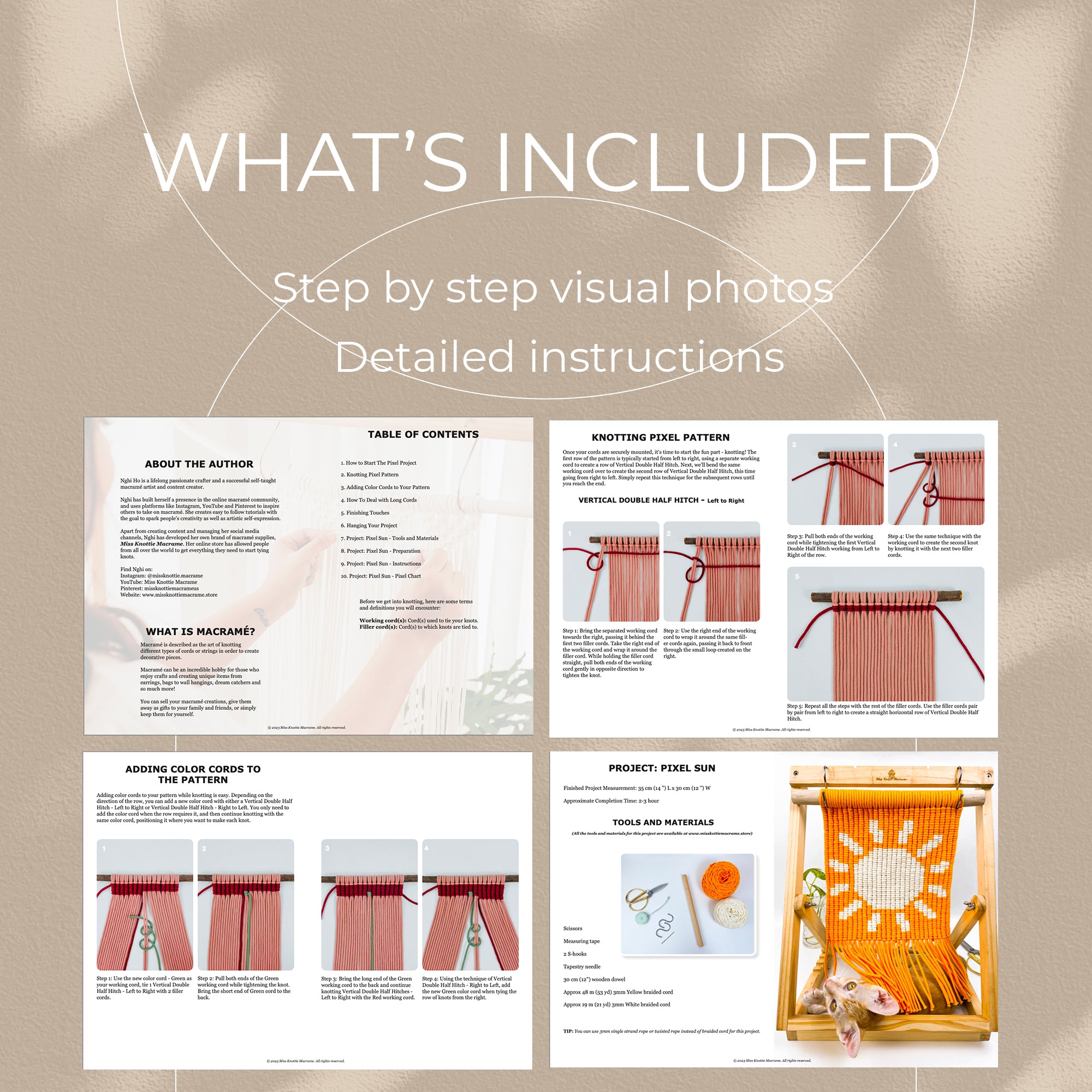 Patrón de arte de Sun Pixel-PDF digital y guía de nudo