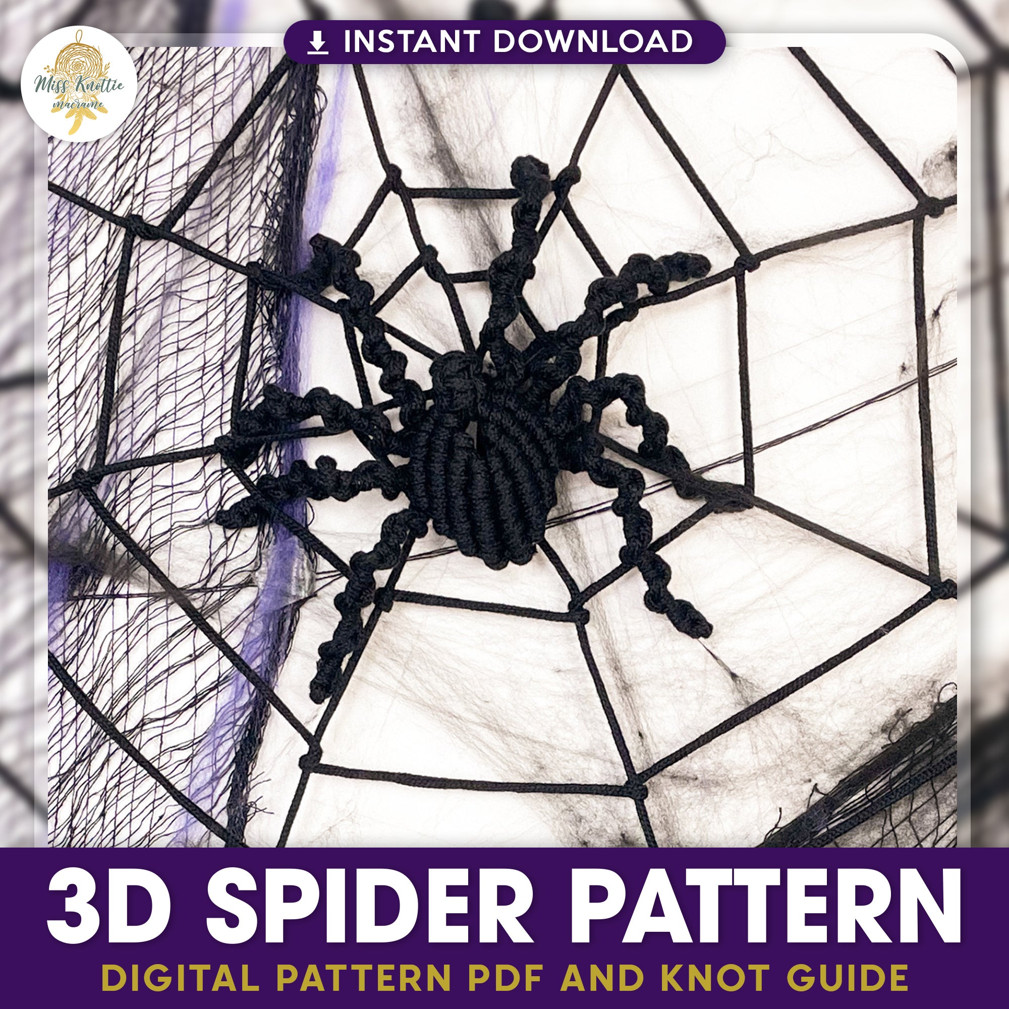 3D Spider Pattern - Halloween Knot Pattern - Digital PDF and Knot Guide