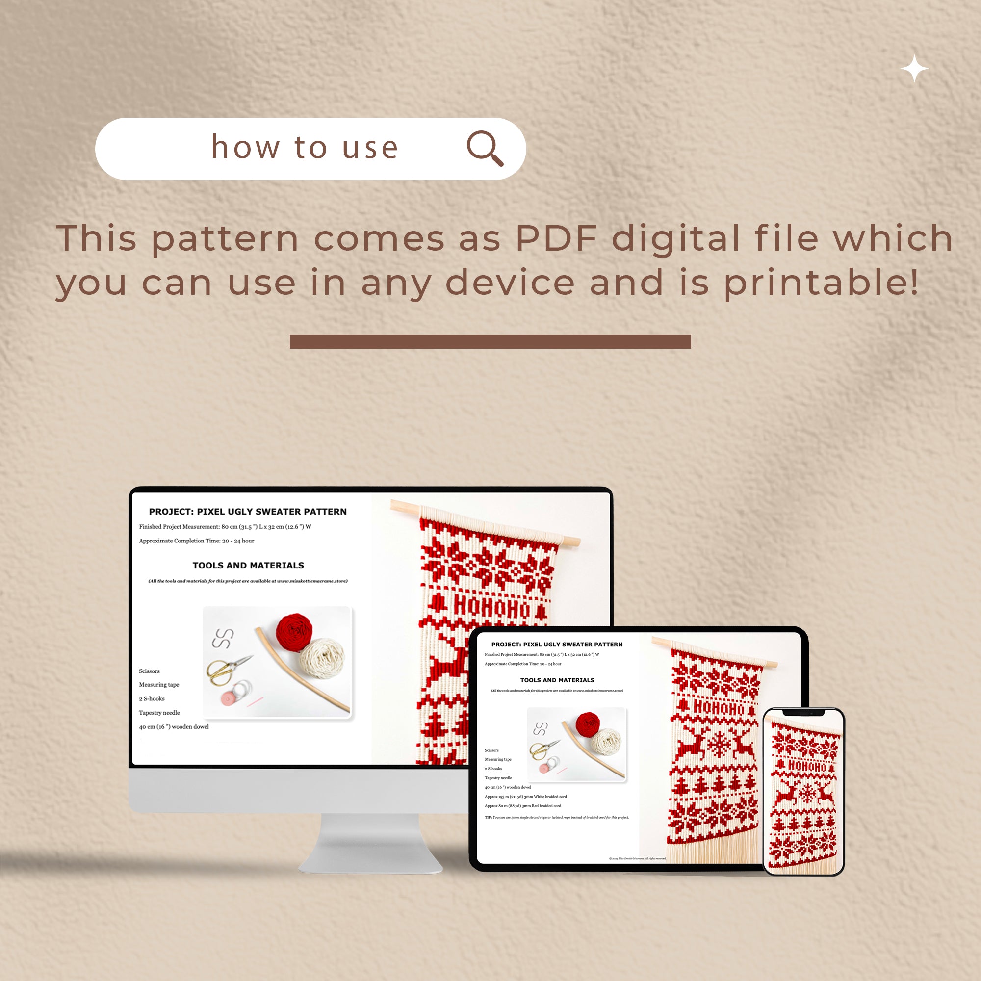 Padrão de Pixel de Suéter Feio de Natal - PDF Digital e Guia de Nó