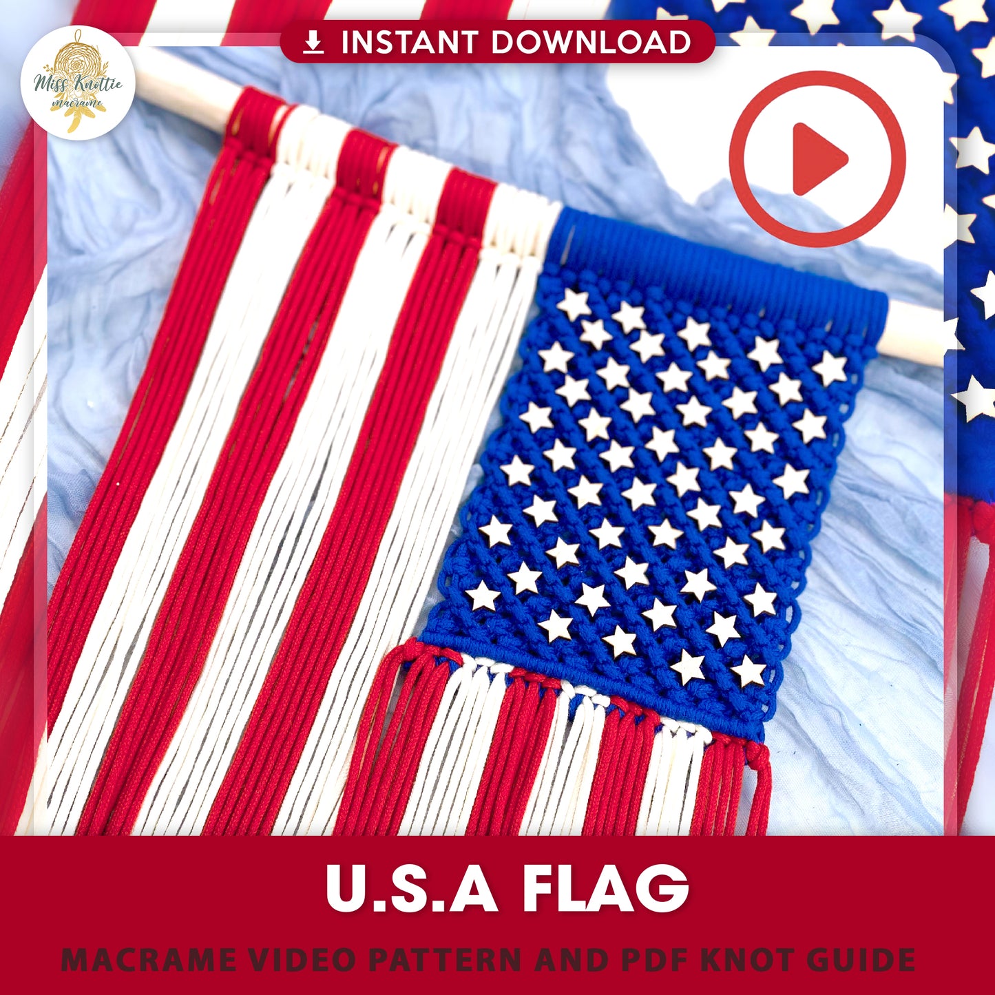 マクラメU。S.A フラッグ - ビデオの説明と PDF ノットガイド