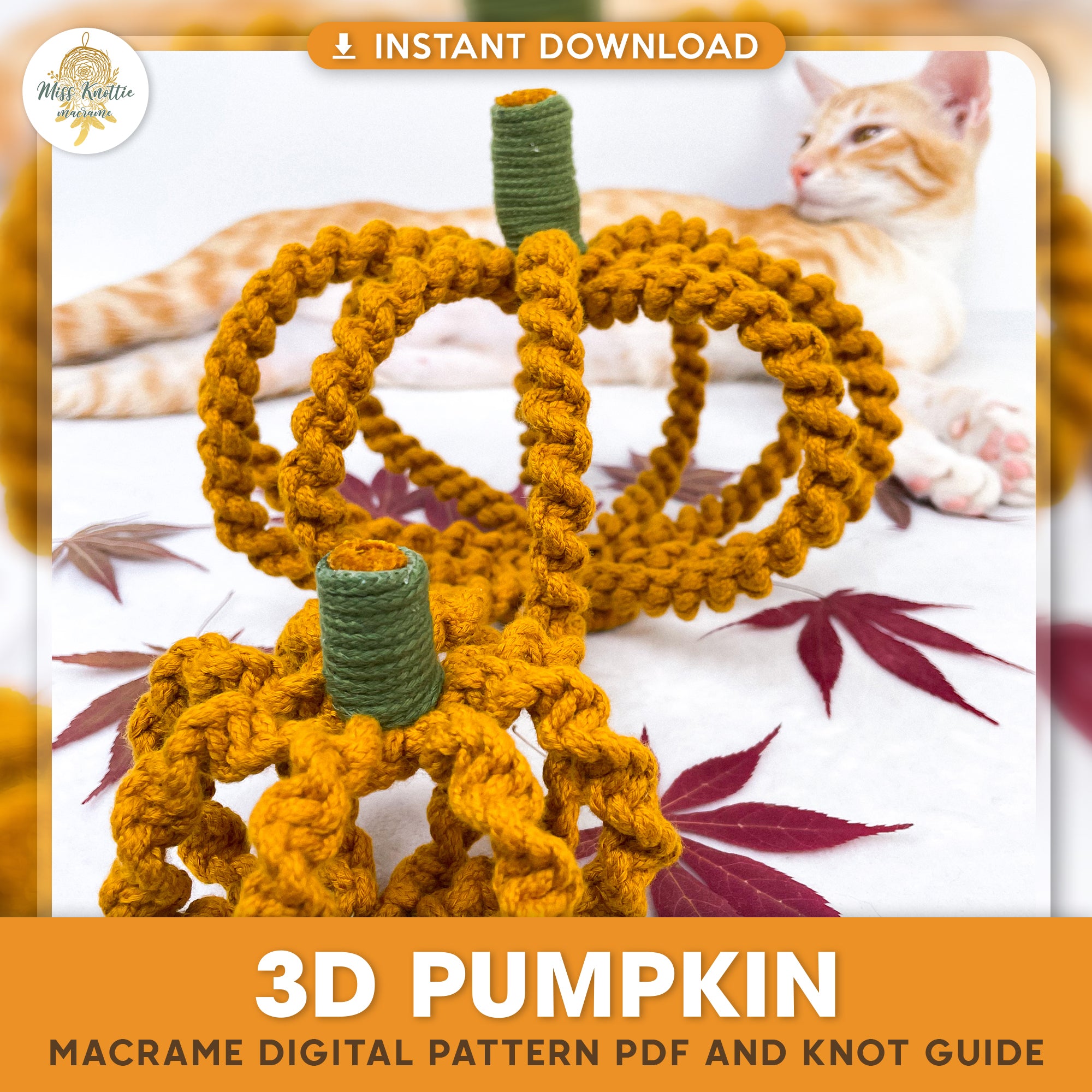 Patrón de calabaza 3D-PDF digital y guía de nudo