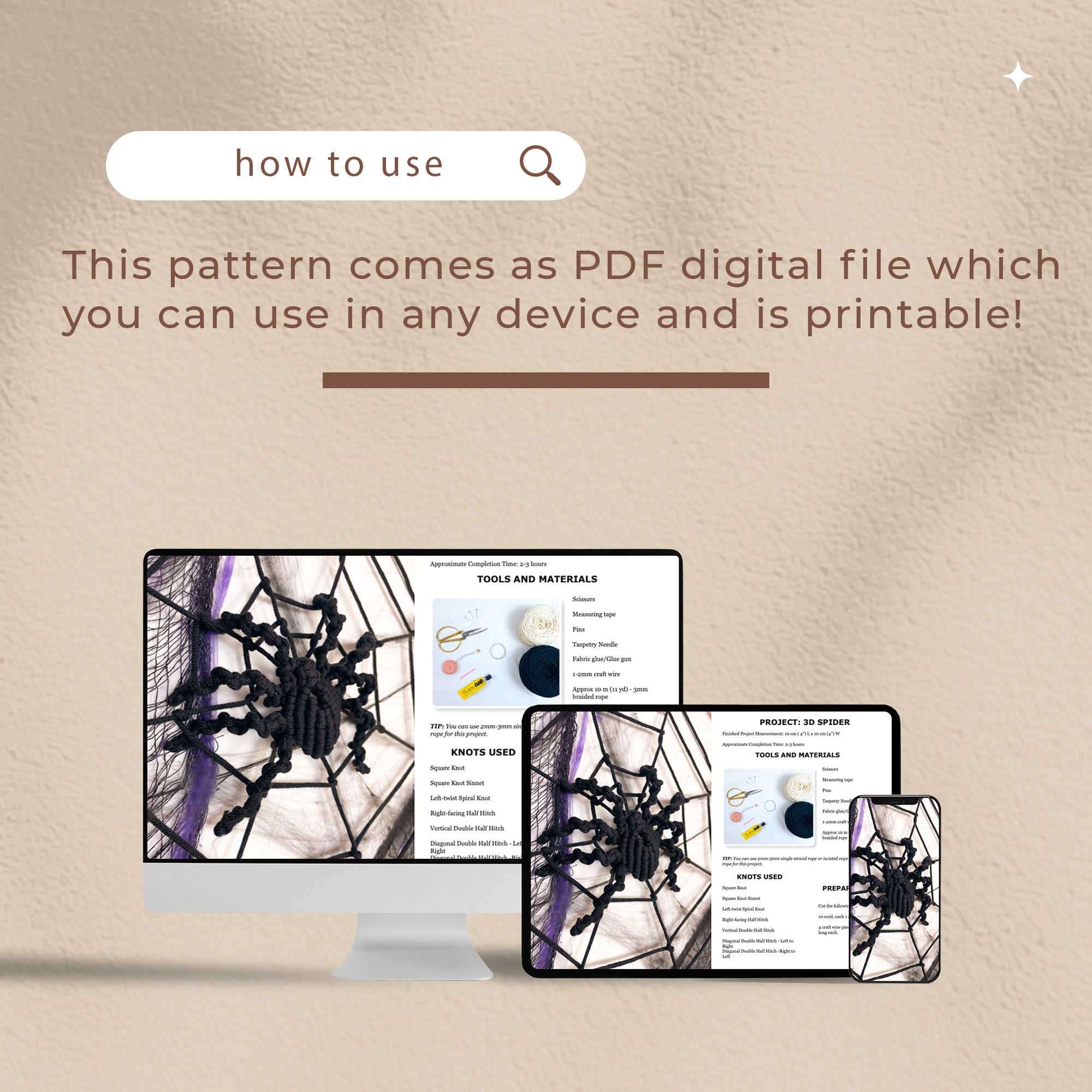 3D Spider Pattern - Digital PDF and Knot Guide