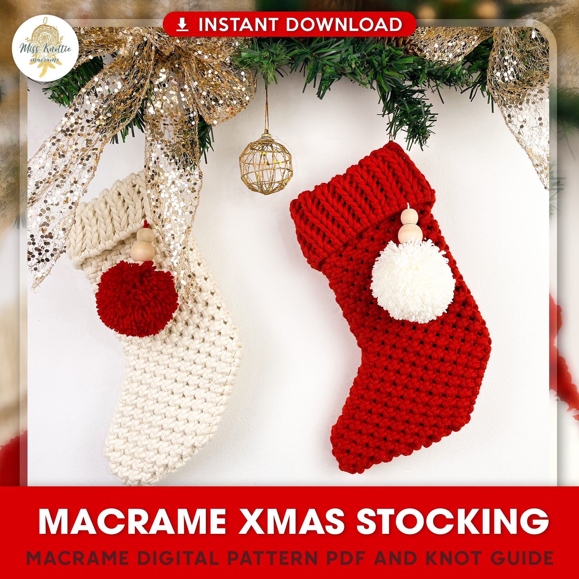 Macrame Christmas Stocking - Digital PDF and Knot Guide