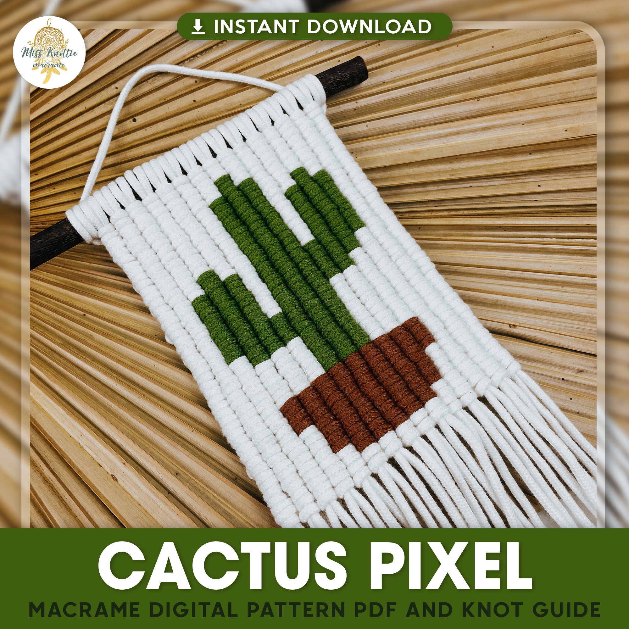 Cactus Pixel Pattern - Guia Digital de PDF e Nós