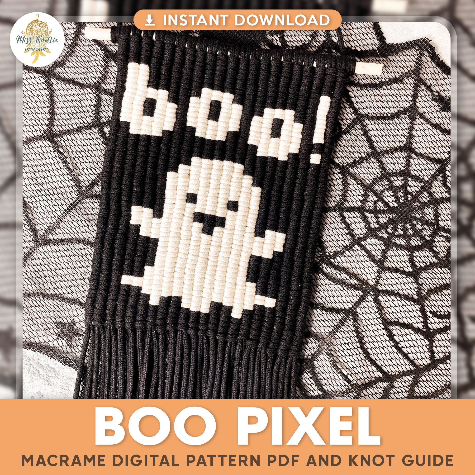 Halloween Boo Pixel Pattern - Digital PDF and Knot Guide
