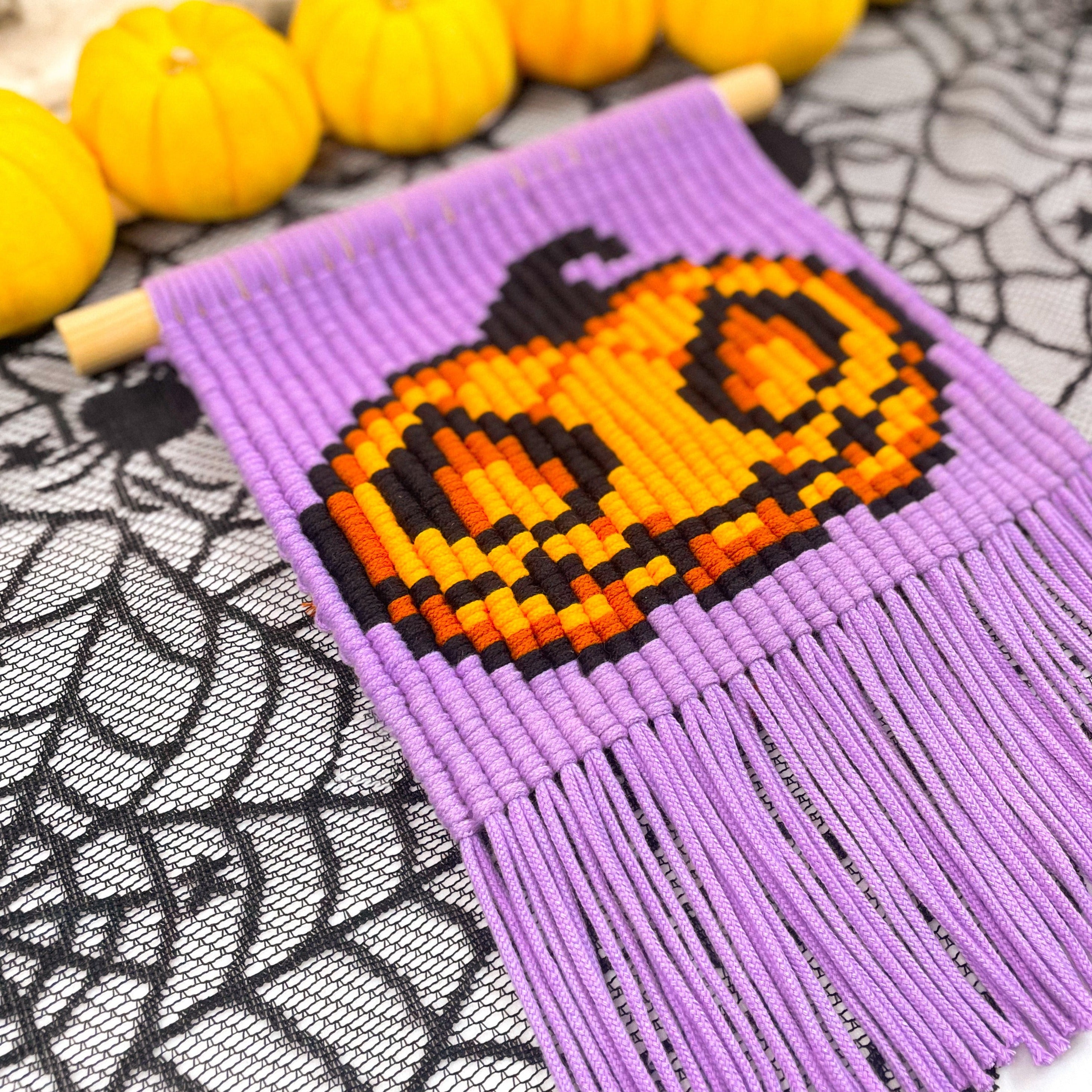 Jack-O'-Lantern Halloween Pixel Pattern - Digital PDF and Knot Guide