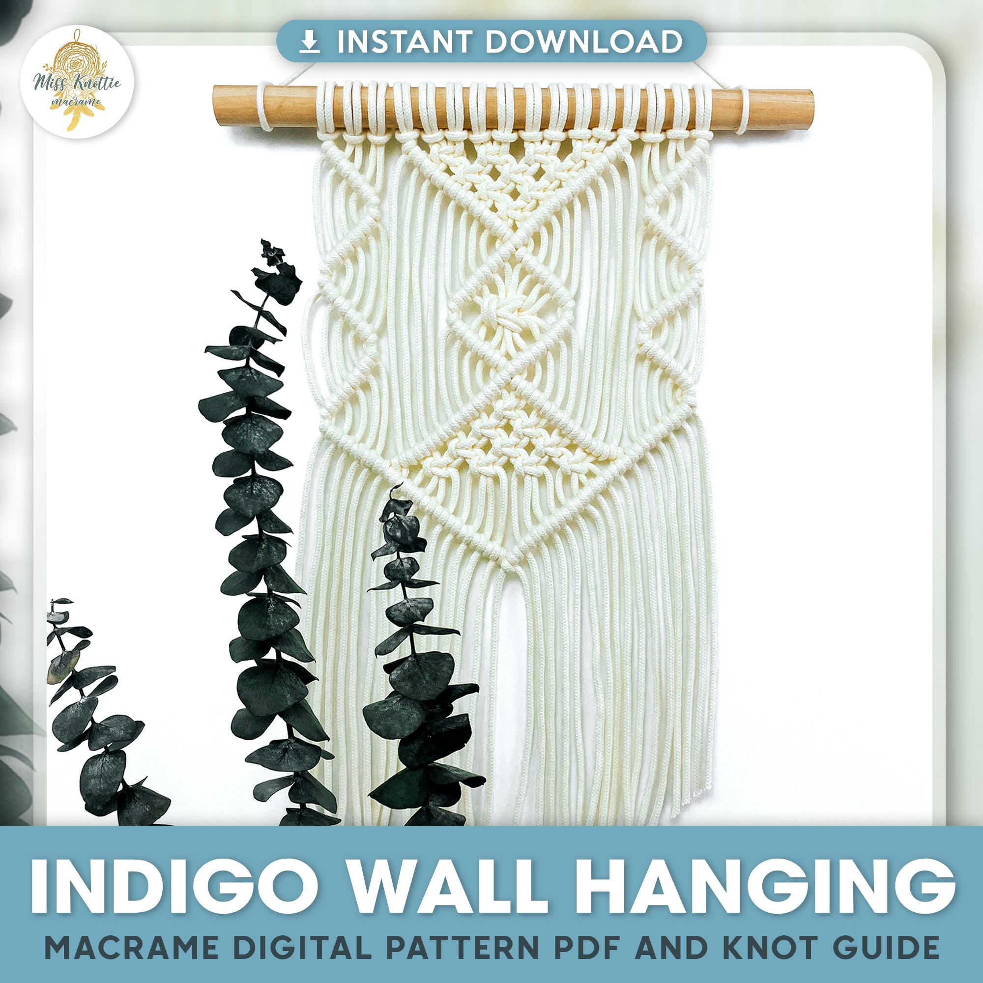 Colgante de pared Indigo-PDF digital y guía de nudo
