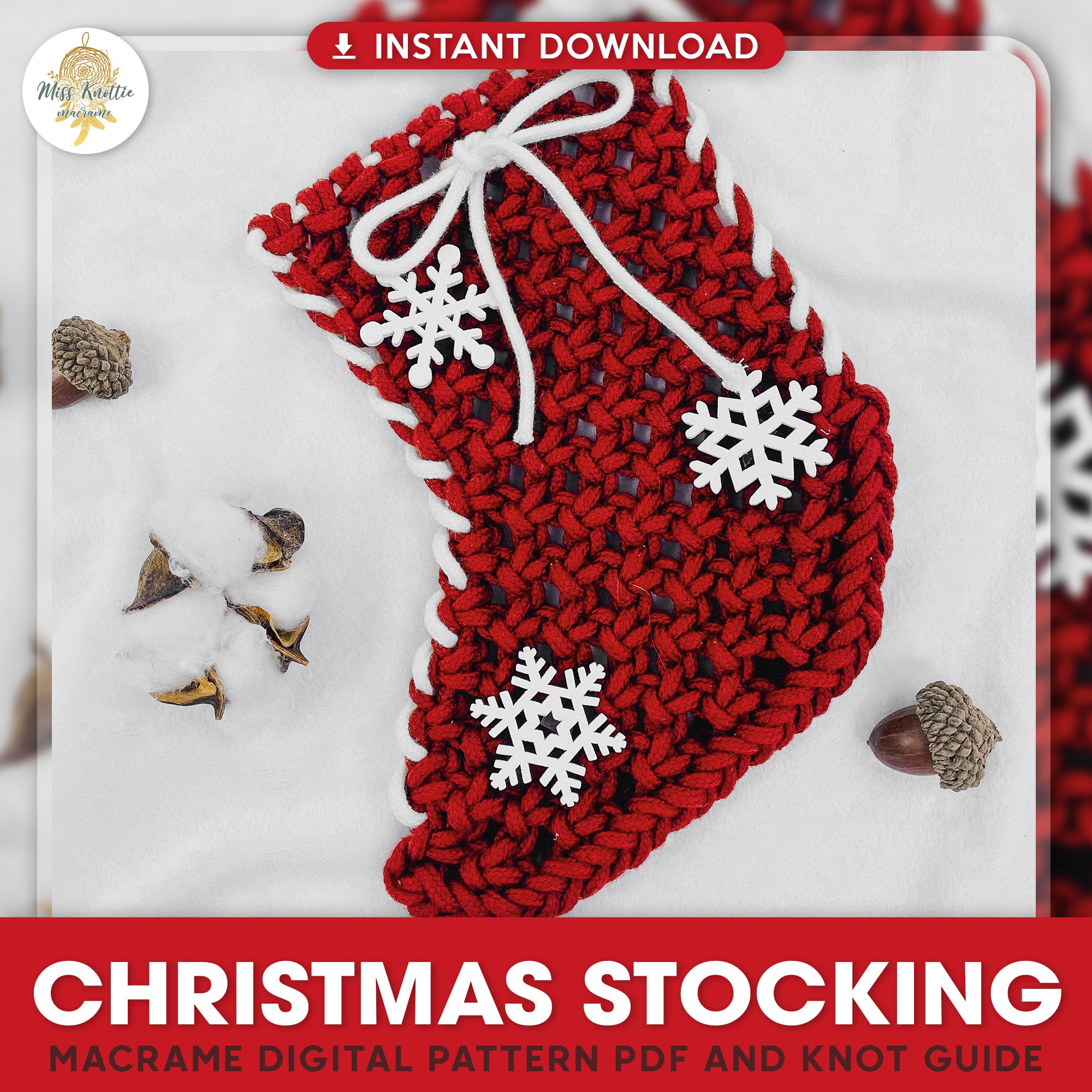 Macrame Christmas Stocking Pattern - Digital PDF and Knot Guide
