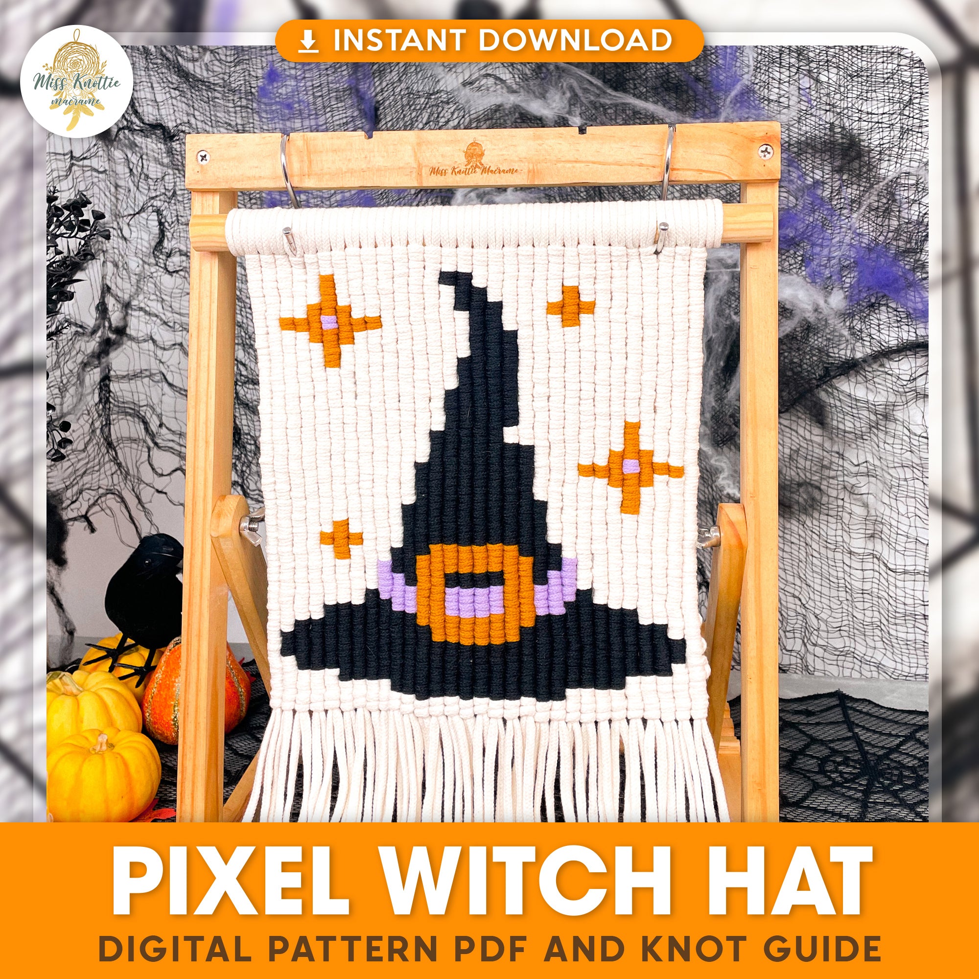 Macrame Pixel Halloween Witch Hat Pattern - Digital PDF and Knot Guide
