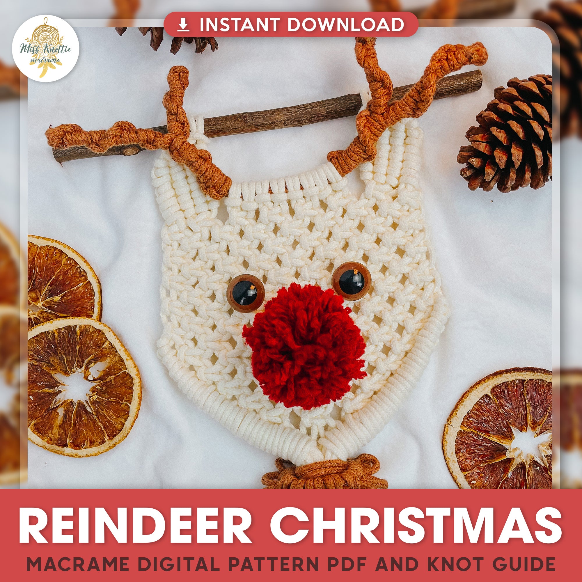 Reindeer Christmas Pattern - Digital PDF and Knot Guide