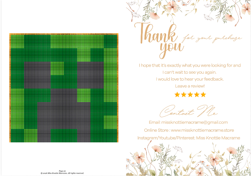 Customized Creeper Pixel Pattern - Digital PDF and Knot Guide