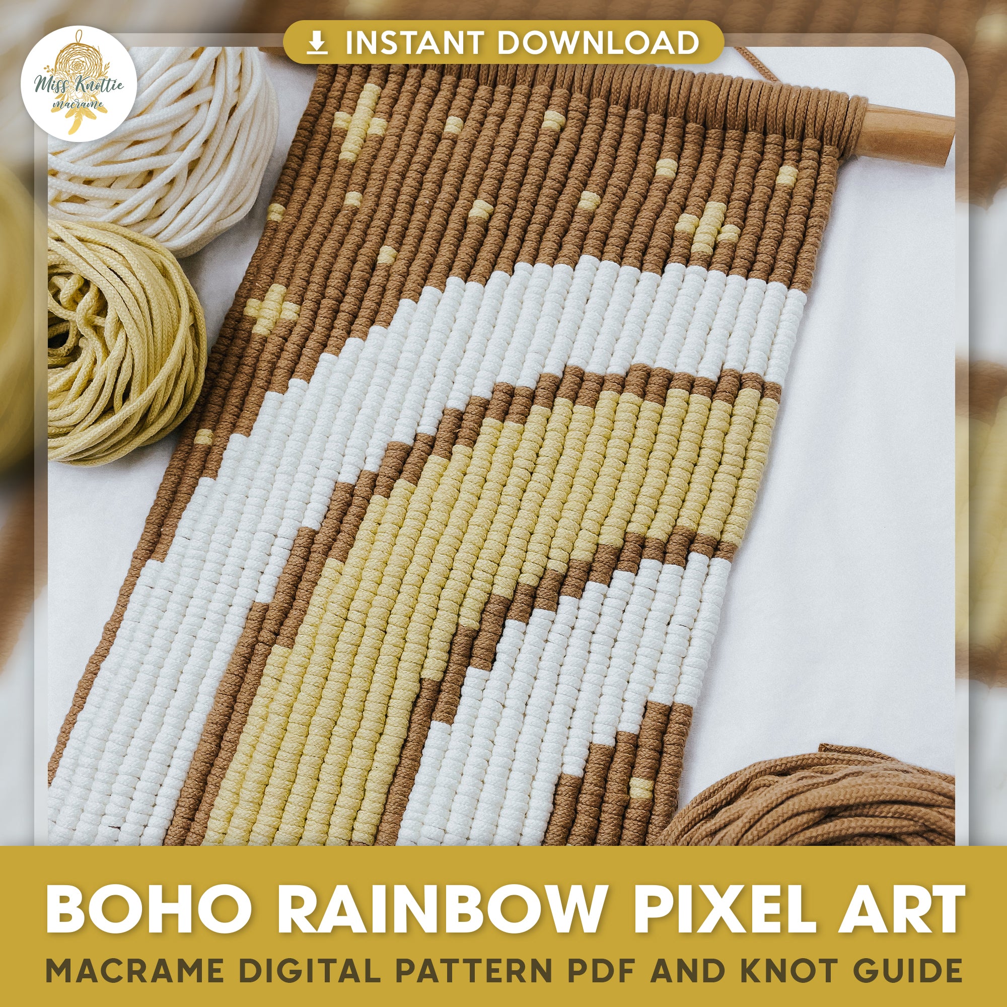 Boho Rainbow Pixel Pattern - Digital PDF and Knot Guide