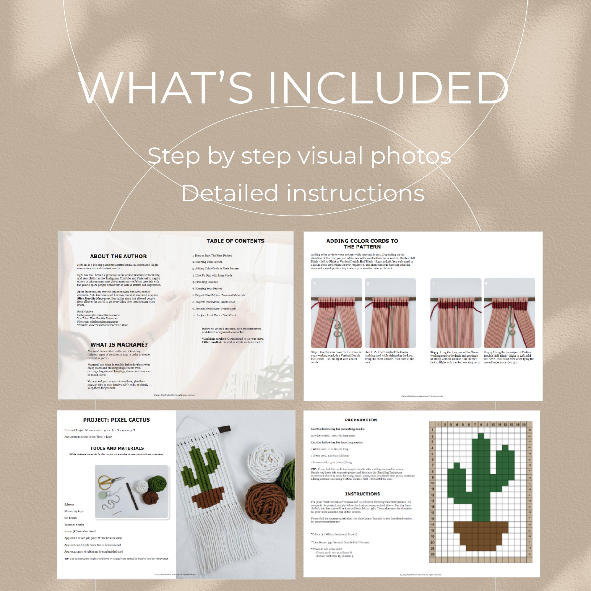 Patrón de píxeles de cactus-PDF digital y guía de nudo