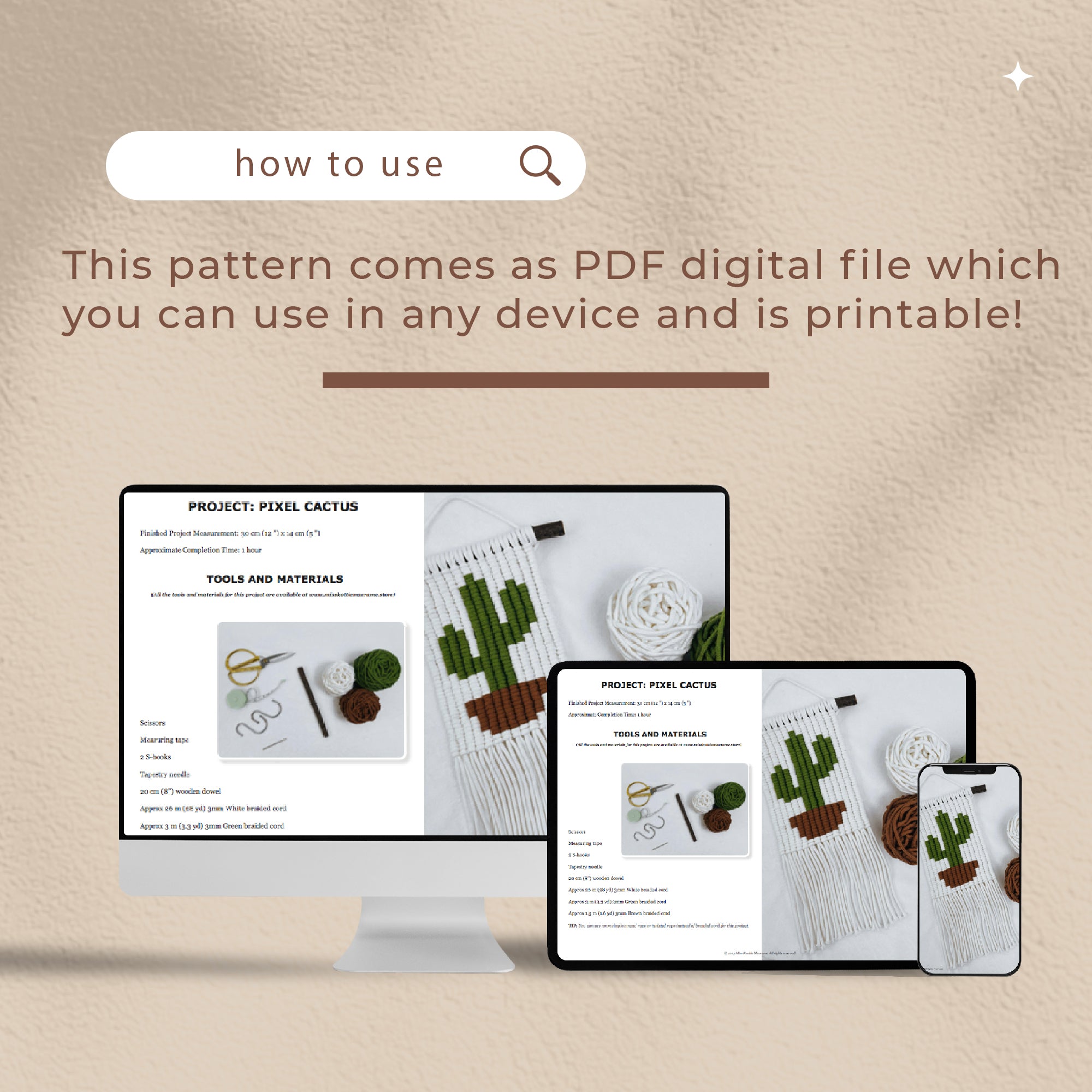 Cactus Pixel Pattern - Digital PDF and Knot Guide