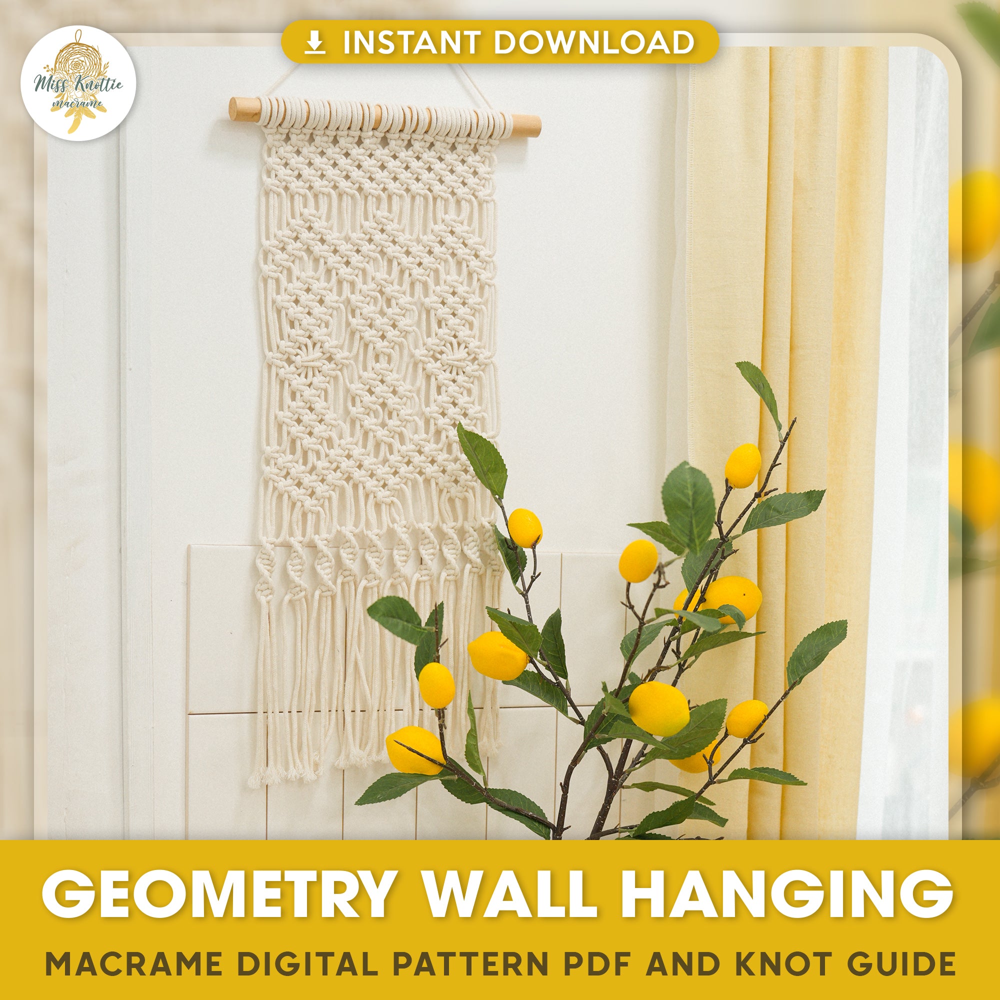 Colgante de pared de geometría-PDF digital y guía de nudo