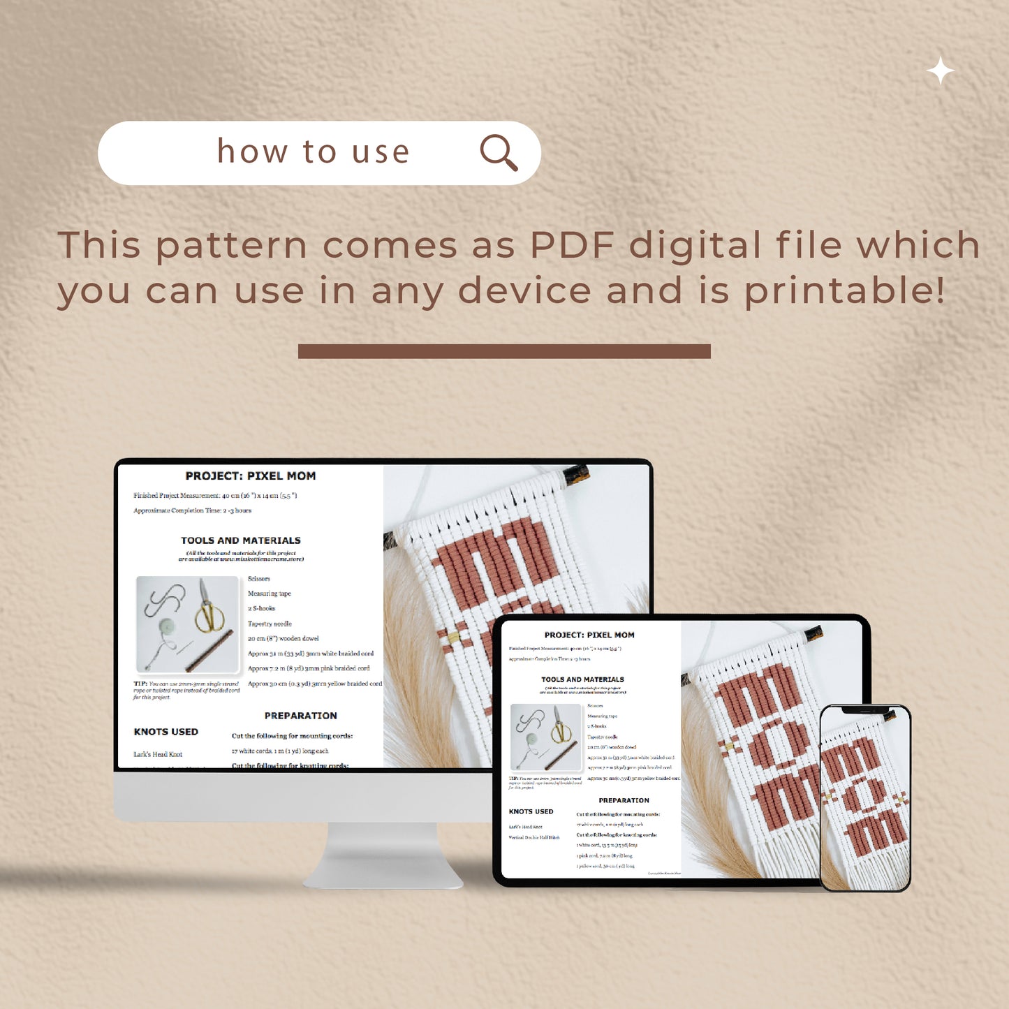 Mom Pixel Pattern - Digital PDF and Knot Guide
