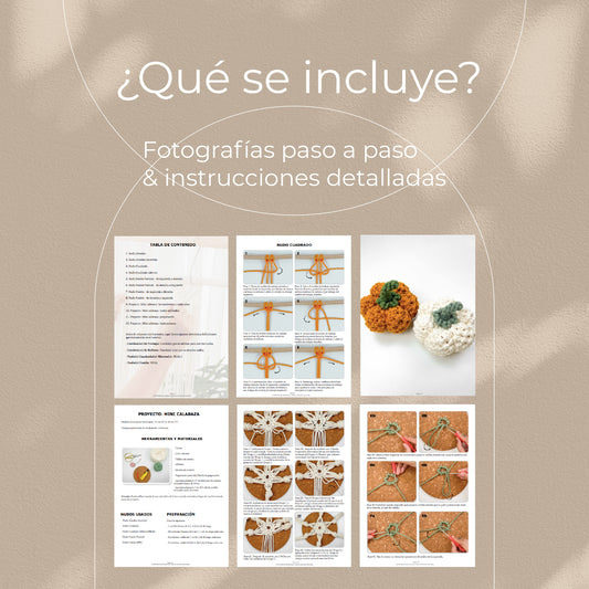 Mini Calabaza - Diseño Macrame Digital en PDF y Guía de Nudos