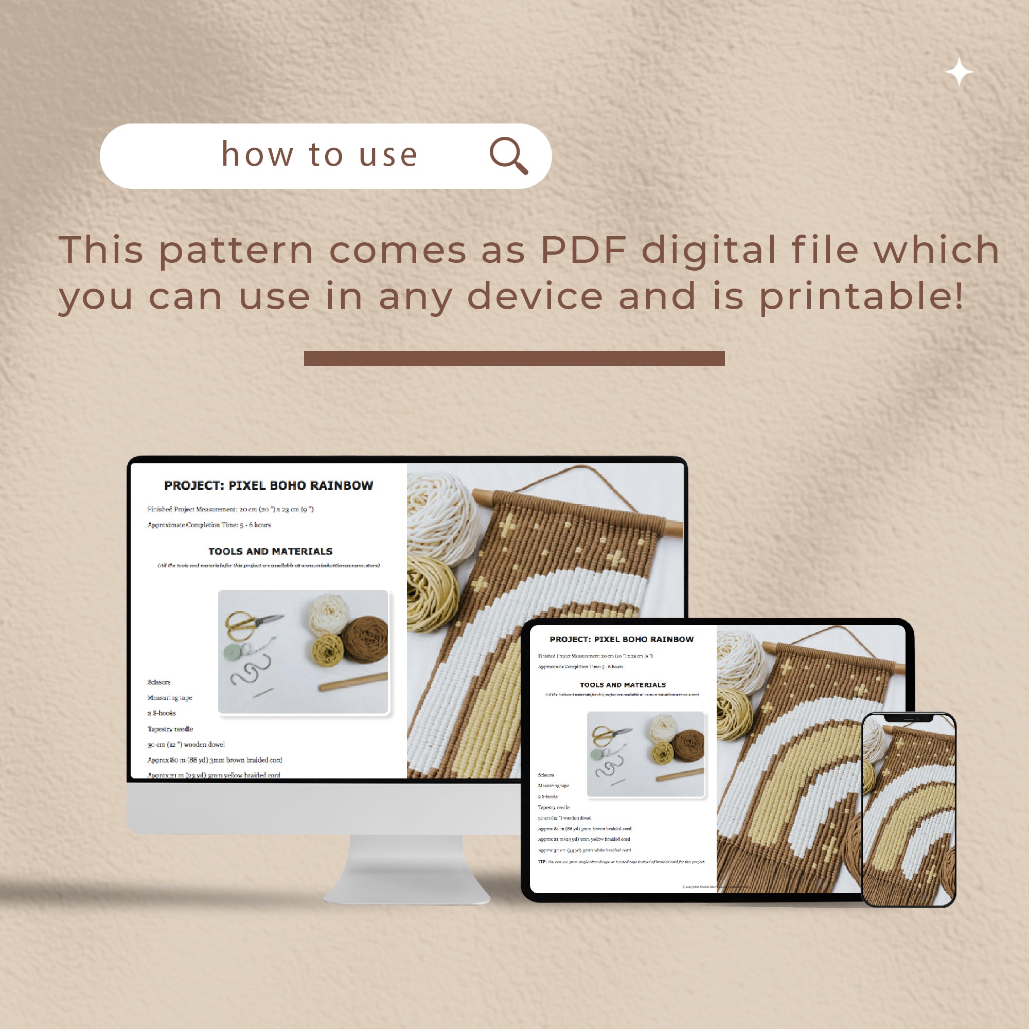 BOHO RAINBOW PIXEL PATTERN-PDFとノットガイドを作成