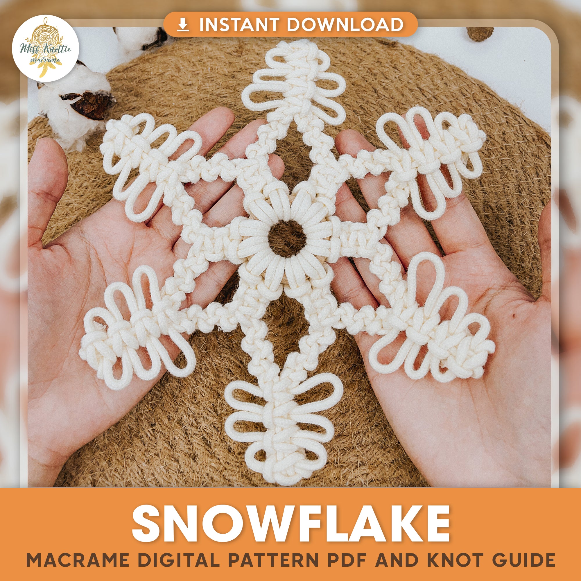 Patrón de Navidad de copo de nieve de macrame-PDF digital y guía de nudo