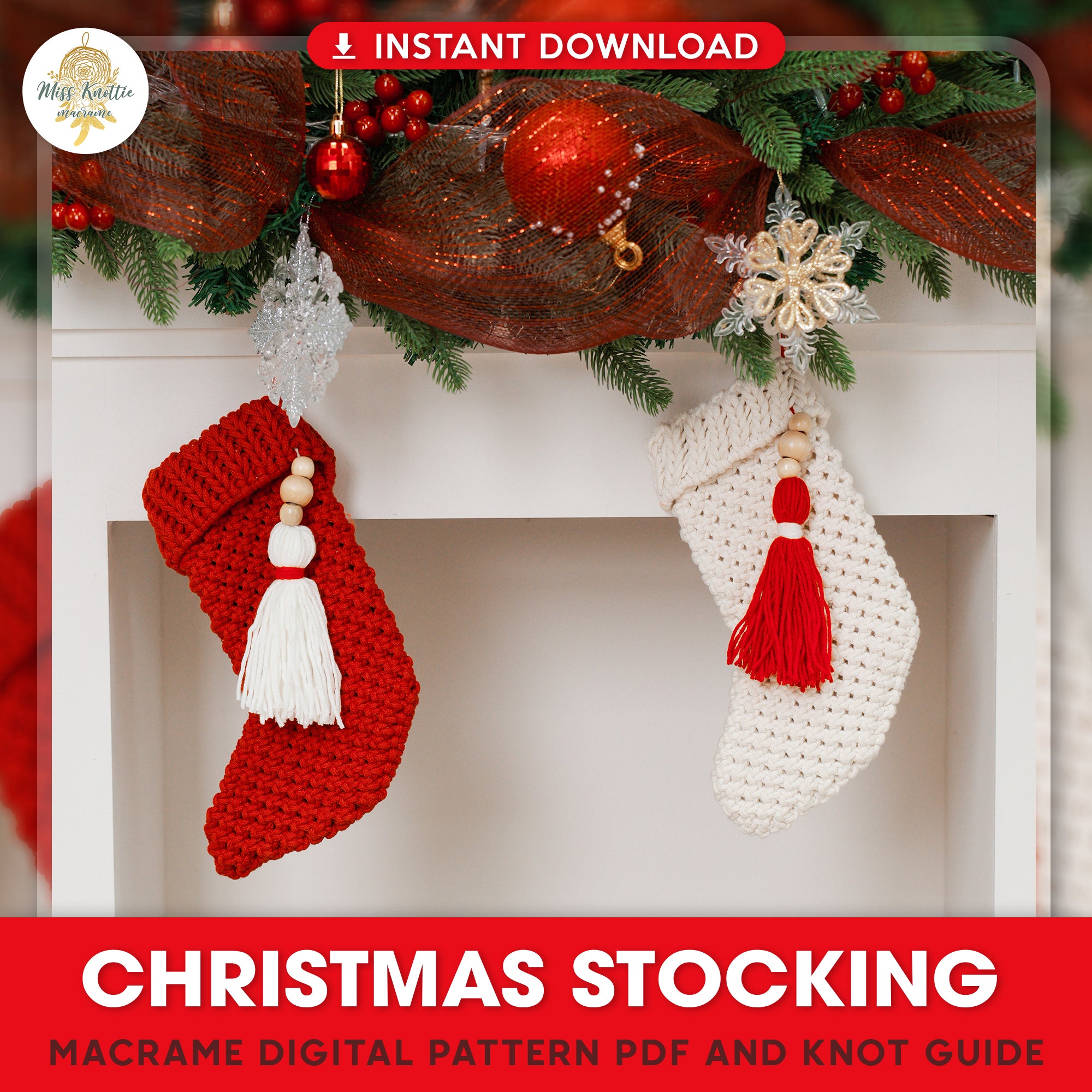 Macrame Christmas Stocking - Digital PDF and Knot Guide